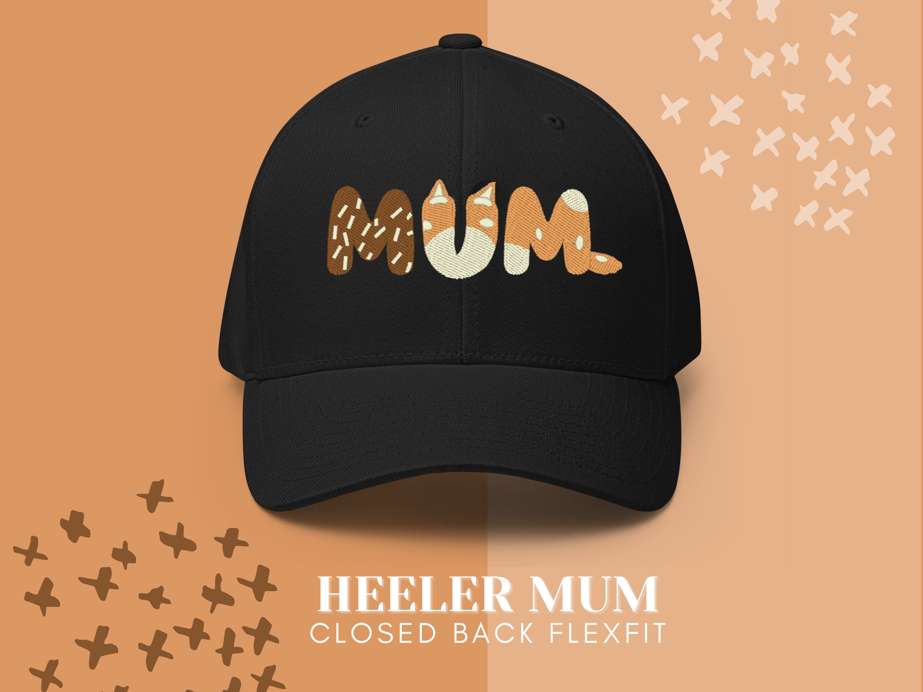 MUM Flexfit Closed-Back Structured Cap - Blue dog Heeler, Gift for Moms, Red Heeler Costume, birthday party Red Heeler Hat