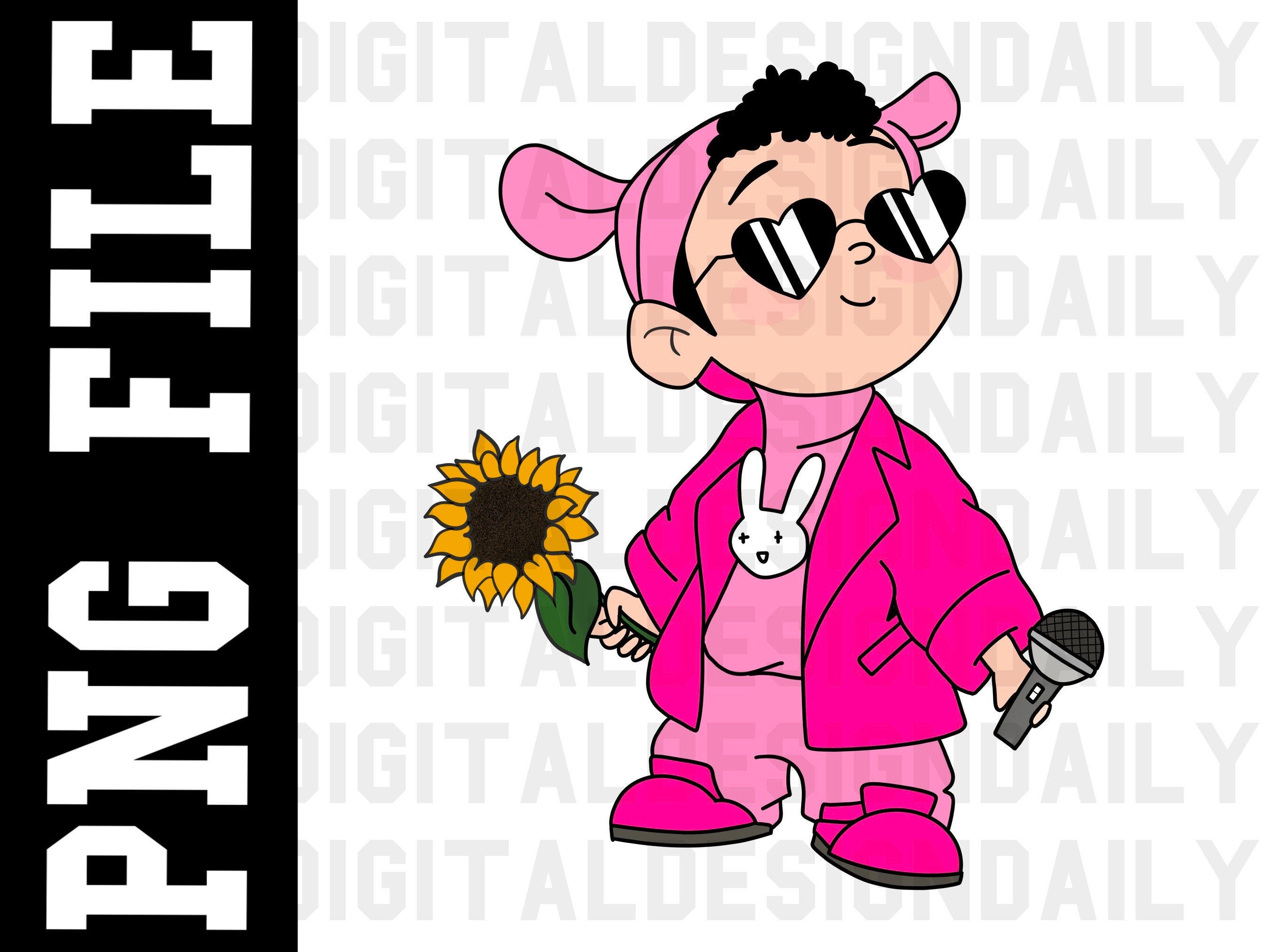 Baby Benito PNG Bad Bunny with Sunflower and Microphone Picture PNG Digital Download Image File