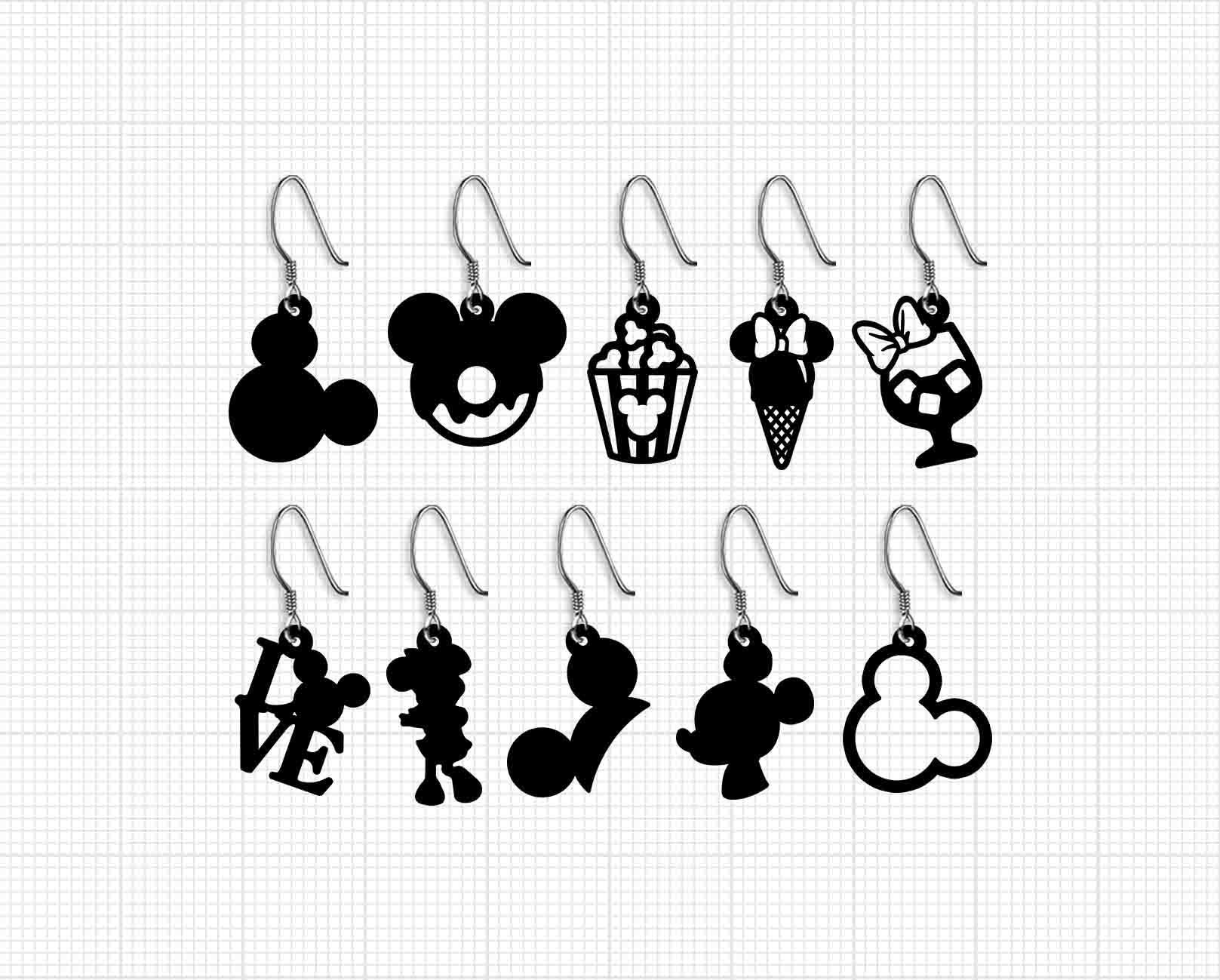 Mickey Minnie Mouse, Earrings, Svg, Png and Dxf Formats, Cut, Cricut, Silhouette, Glowforge, Instant Download