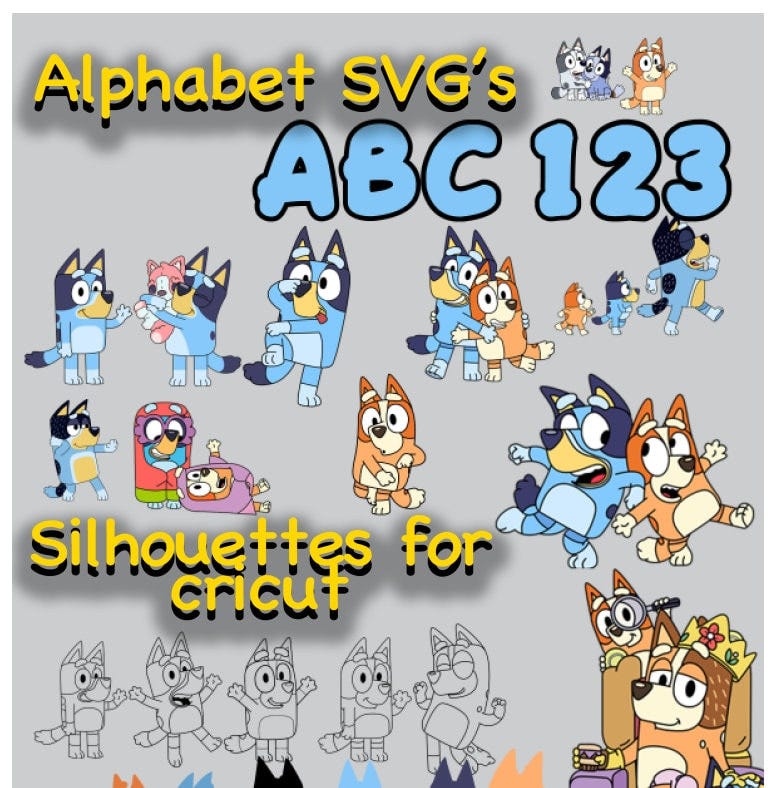 Blue Dog Family with Friends Svg, 1400+ Designs Easy to use, Cartoon Characters, Layered Svg by colors, Transparent Png,Cut files for Cricut