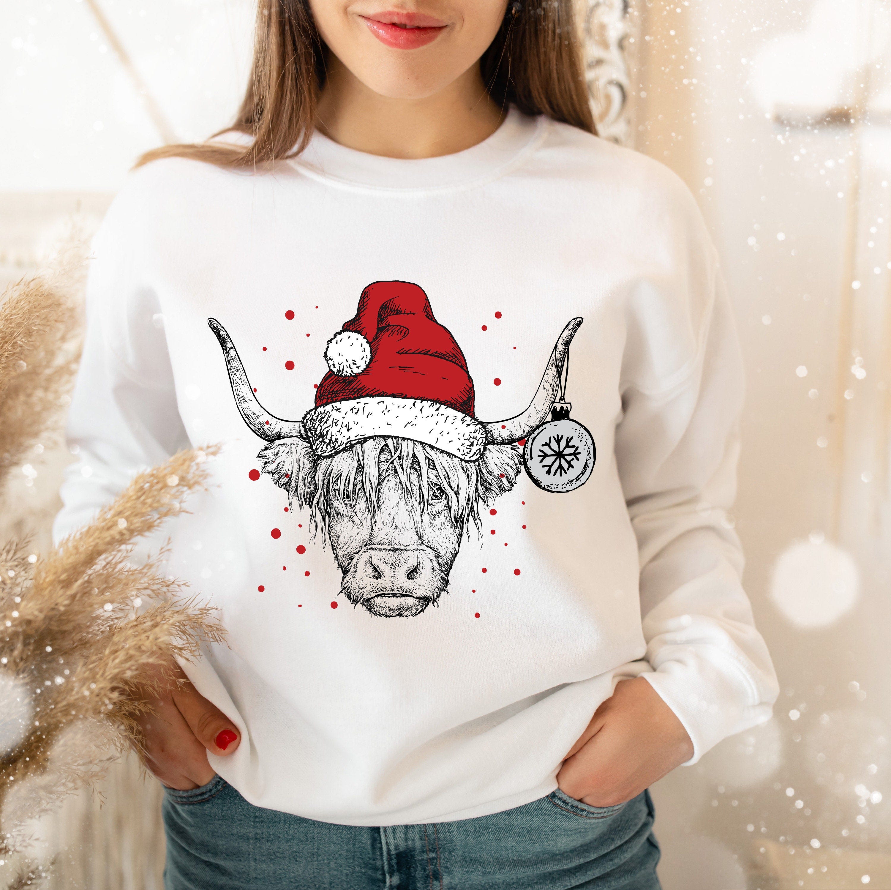 Christmas Sublimation PNG file, Sublimation designs, PNG files, digital download, add your own text, Highland cow PNG, Christmas t-shirts