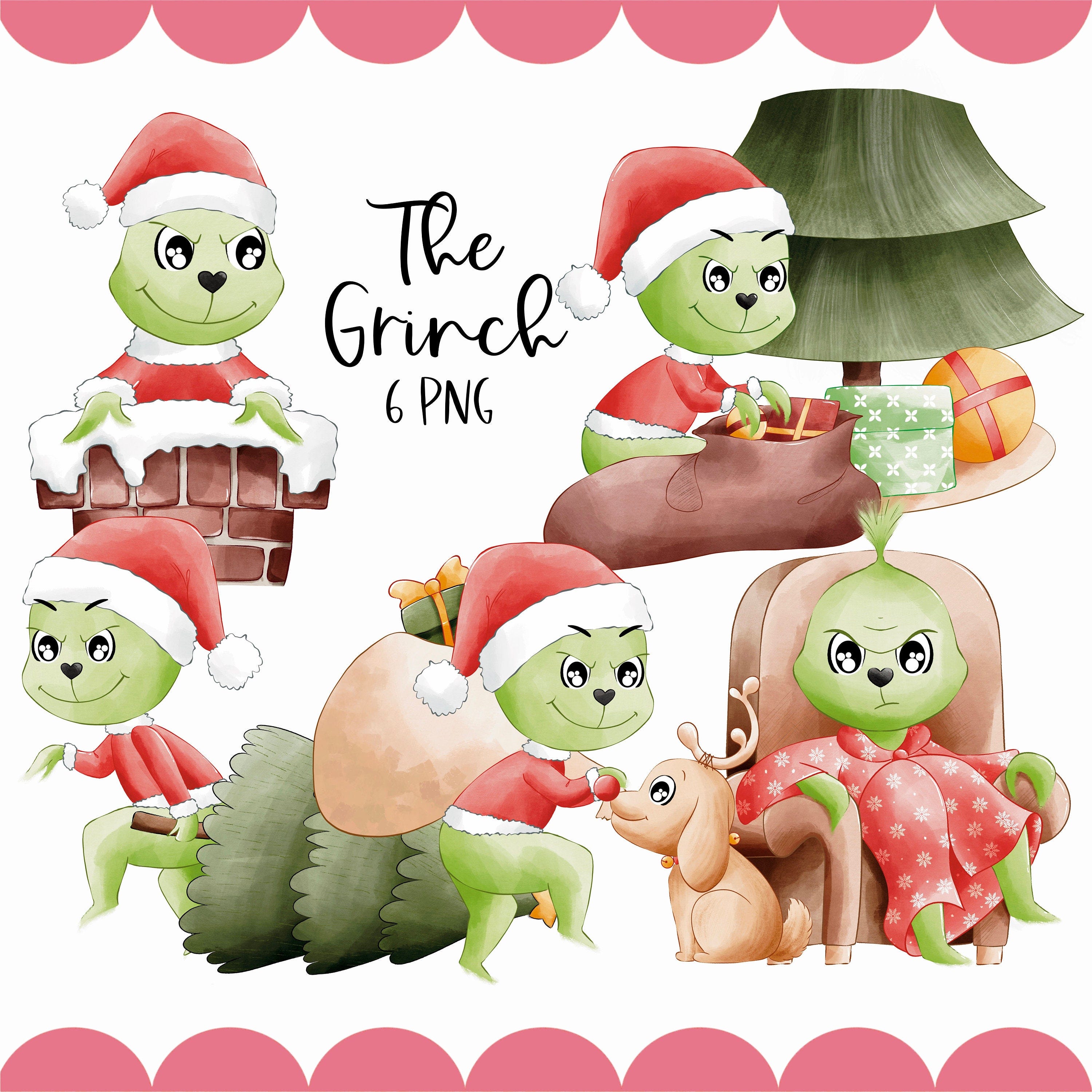 Grinch Clipart Graphics | 300 dpi Digital Illustration | Doodle | Commercial License | Decoration | Children