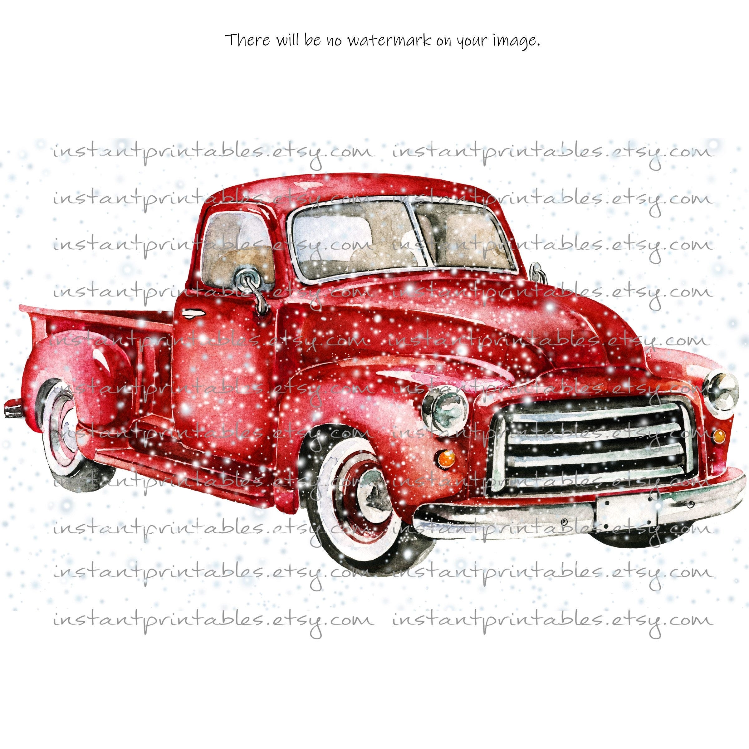 Red Truck PNG Christmas Empty Sublimation No Background Watercolor HTV Transfer Transparent Ornament Commercial Pillow T Shirt Bag #1110