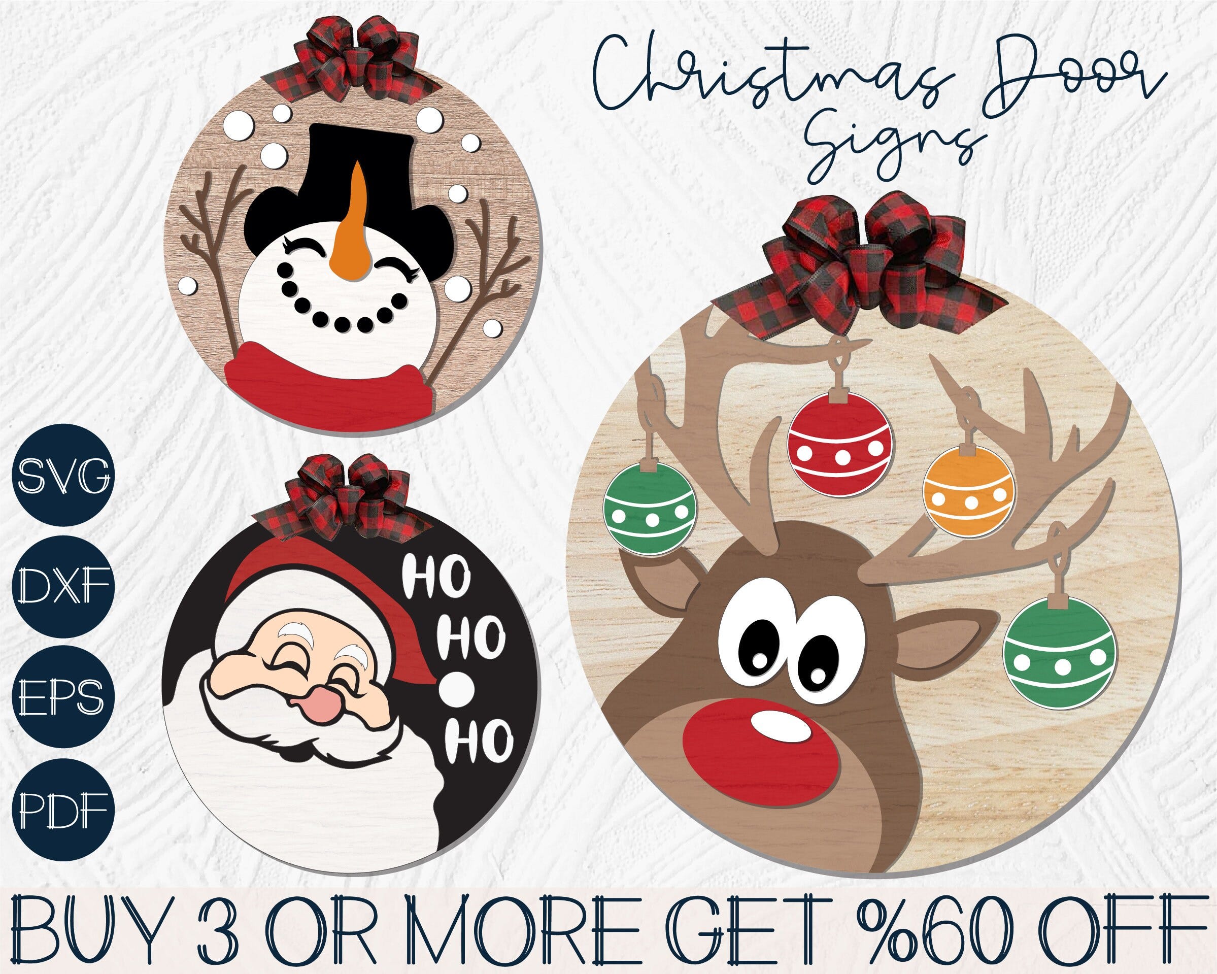 Christmas Door Sign SVG, Christmas Ornament SVG, Snowman SVG, Reindeer Svg, Glowforge Svg, Files For Cricut, Sublimation Designs Downloads