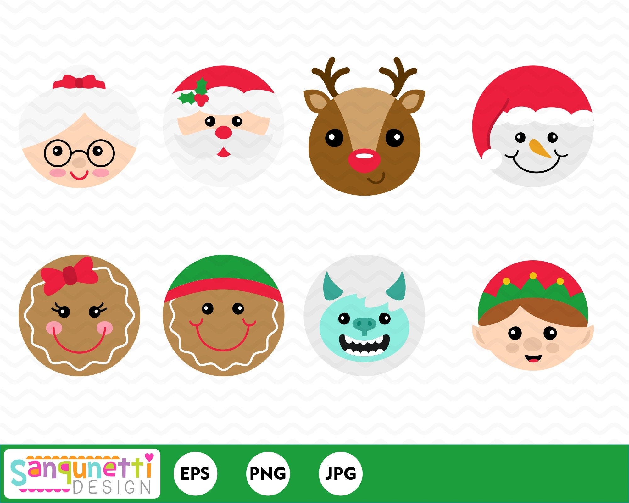 Round Christmas character clipart, holiday clip art graphics
