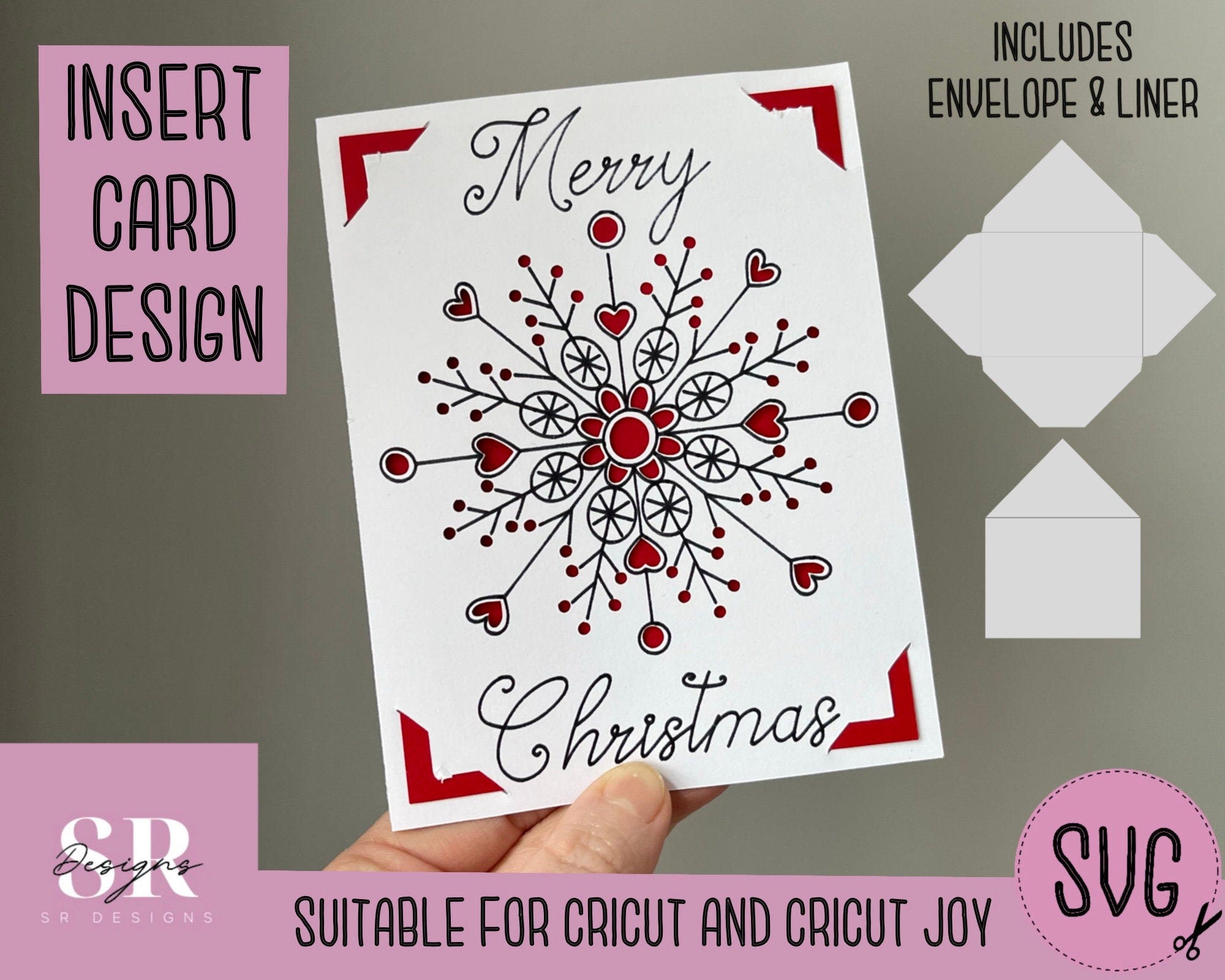 SVG: Christmas insert card. Cricut Joy friendly. Draw and cut card design. Envelope template included. Cricut Joy Christmas card SVG