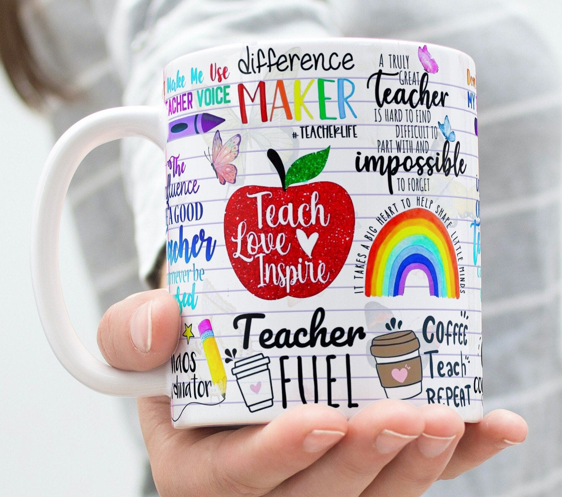 Teacher Digital Mug, Teach Love Inspire, Digital Design, Sublimation, 15oz & 11oz, Unique Coffee Cup, High-Quality PNG, Instant Download
