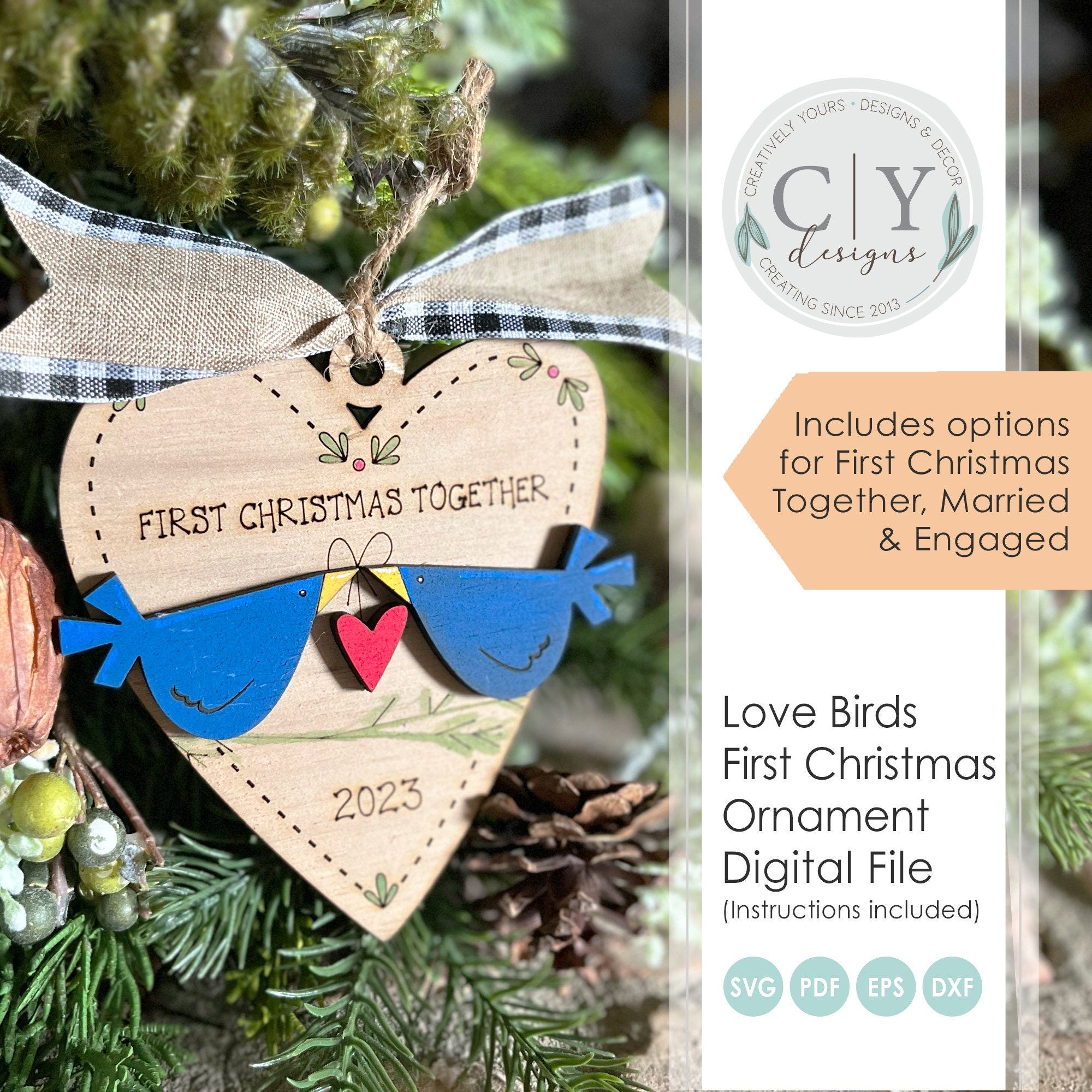 First Christmas Ornament SVG, Married, Engaged, Together Digital File, Laser File