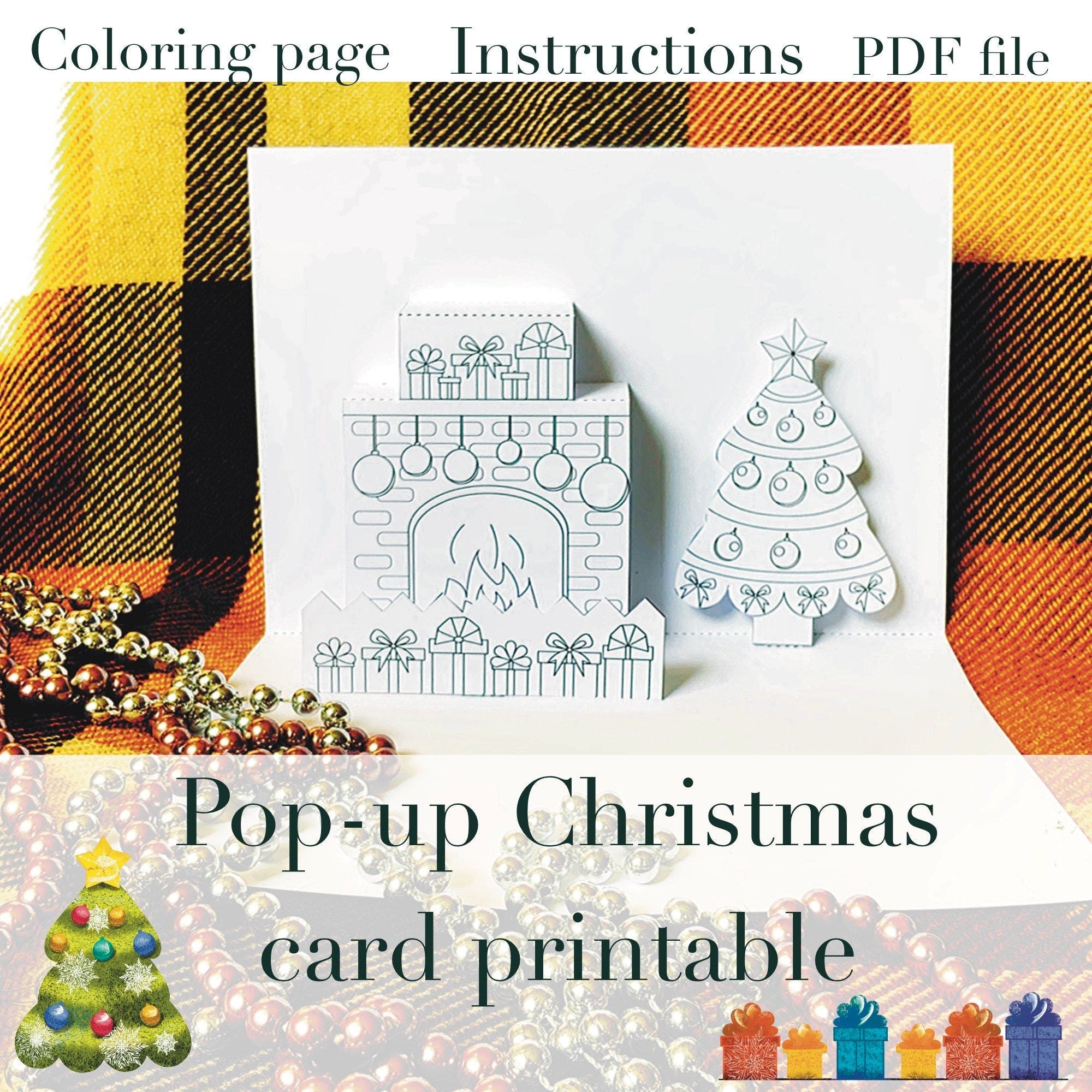 Pop up cards Christmas. Coloring page Card Pop-up. Cards pop up  instant download. PDF file. Instant download. Merry Christmas pop up card.