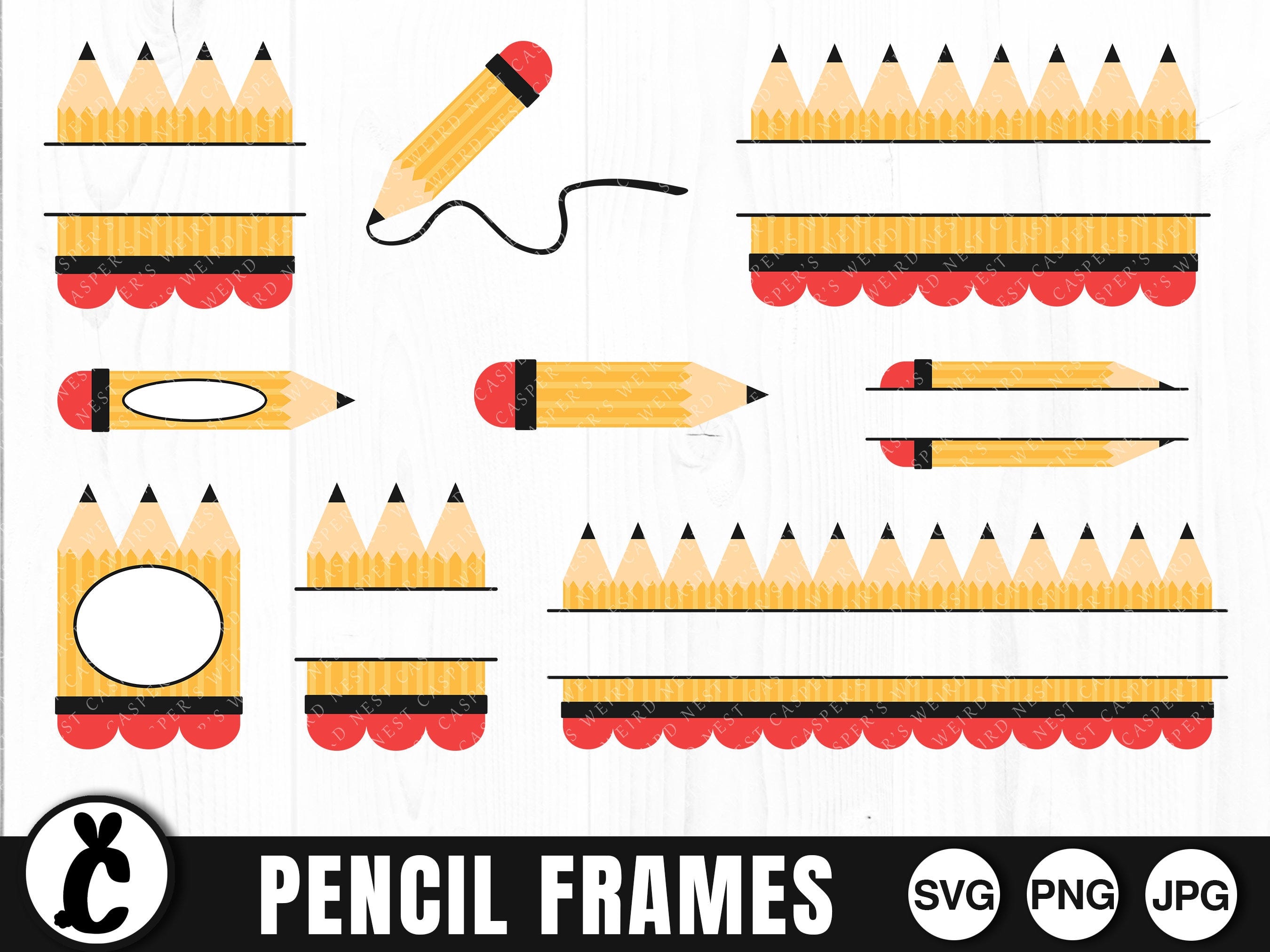 Pencil Frames - SVG, PNG, JPG - Pencil Monograms, Digital Download, Ready to Cut, File for Cricut, Commercial Use, Transparent Background