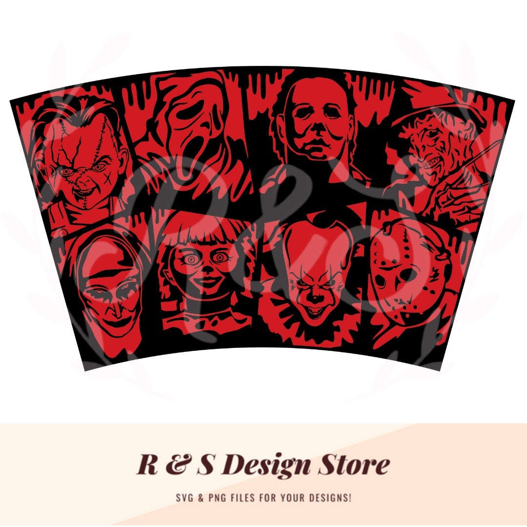 horror, cup wrap, horror characters, tumbler, svg, png.
