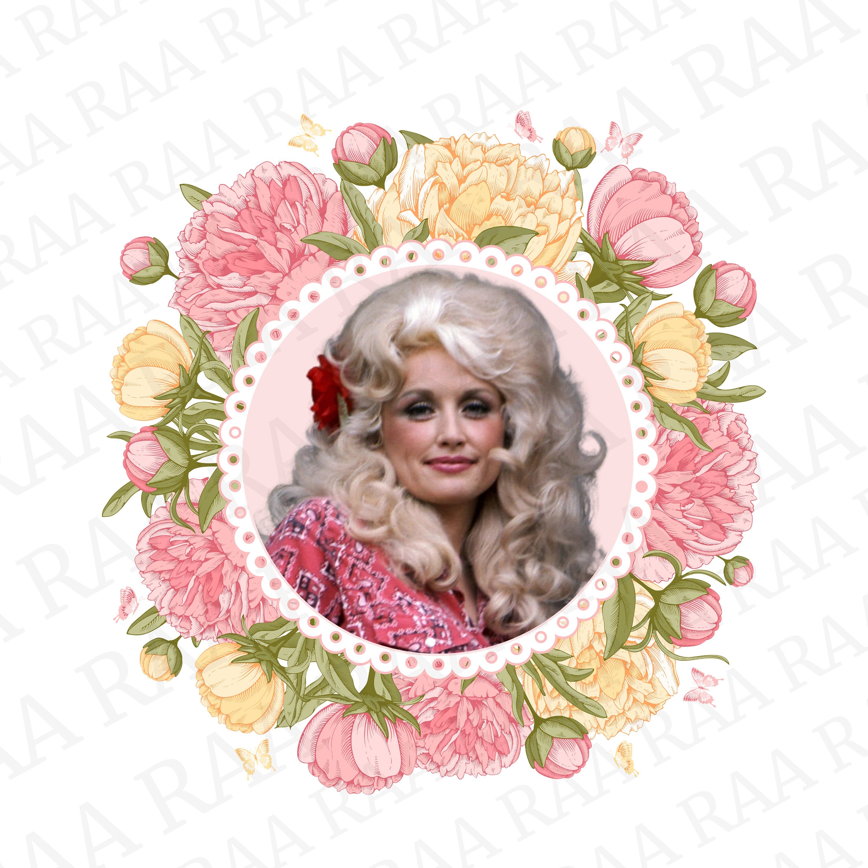 Dolly Parton Flowers Pink and Yellow PNG File