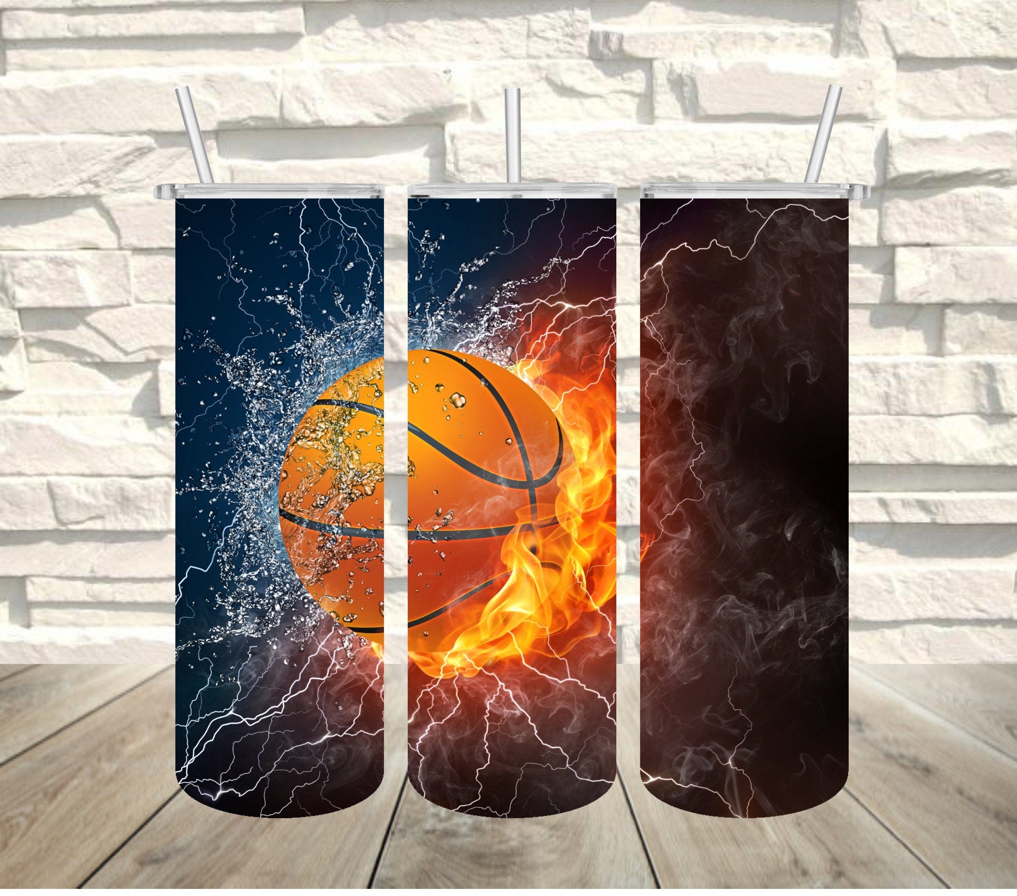Basketball in Flames, 20oz Skinny Tumbler, Sublimation Designs for Straight/, Fichier PNG,Digital download