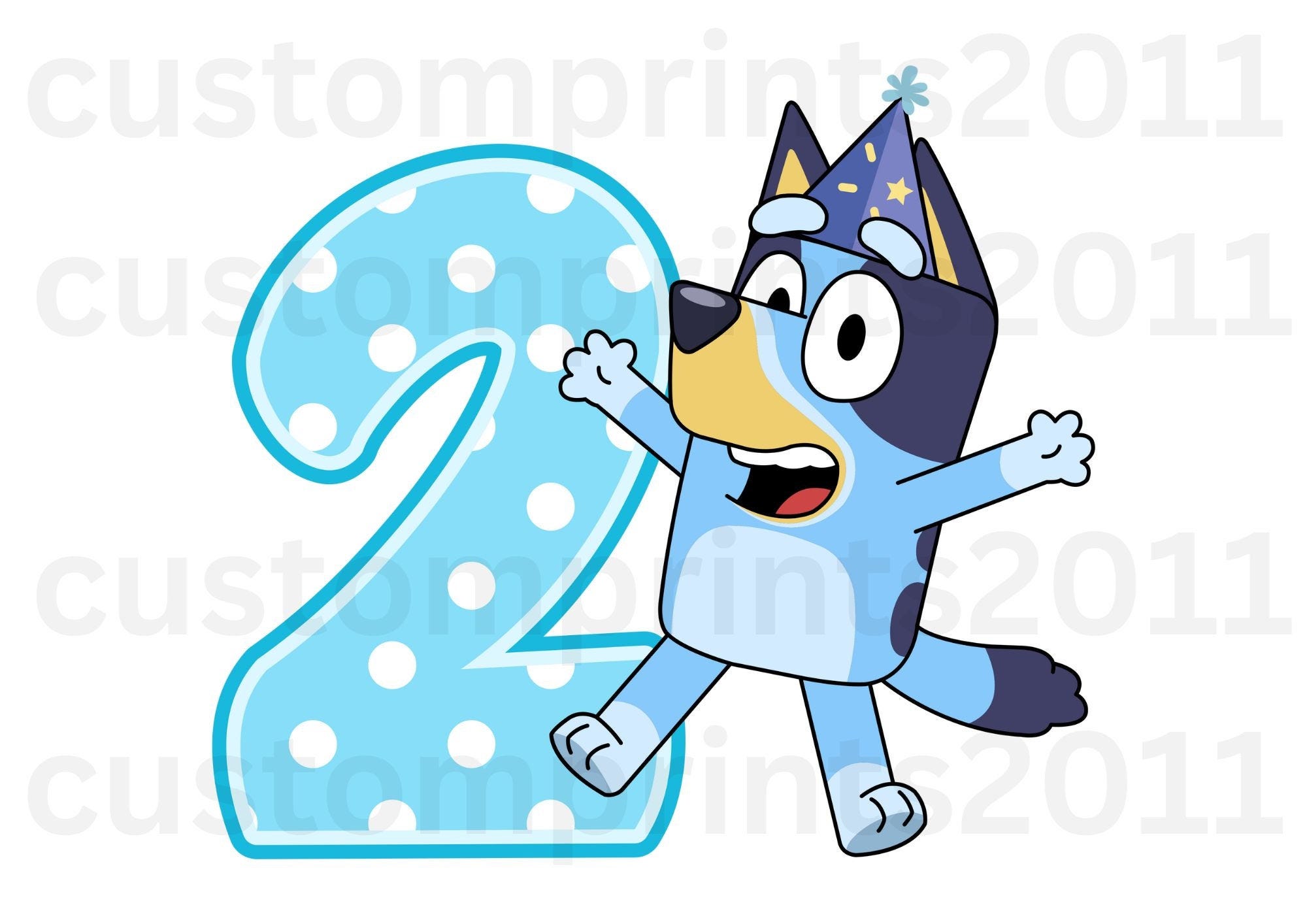 Blue Dog Birthday PNG Digital Download File Boy Age 2 Sublimation Party Celebration Re-Size 300dpi Quality