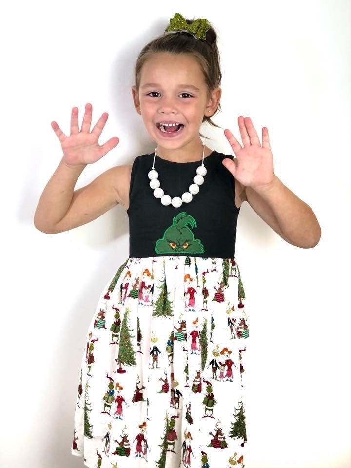 Christmas Grinch dress, Santa Photo Dress, Pageant Dress, applique