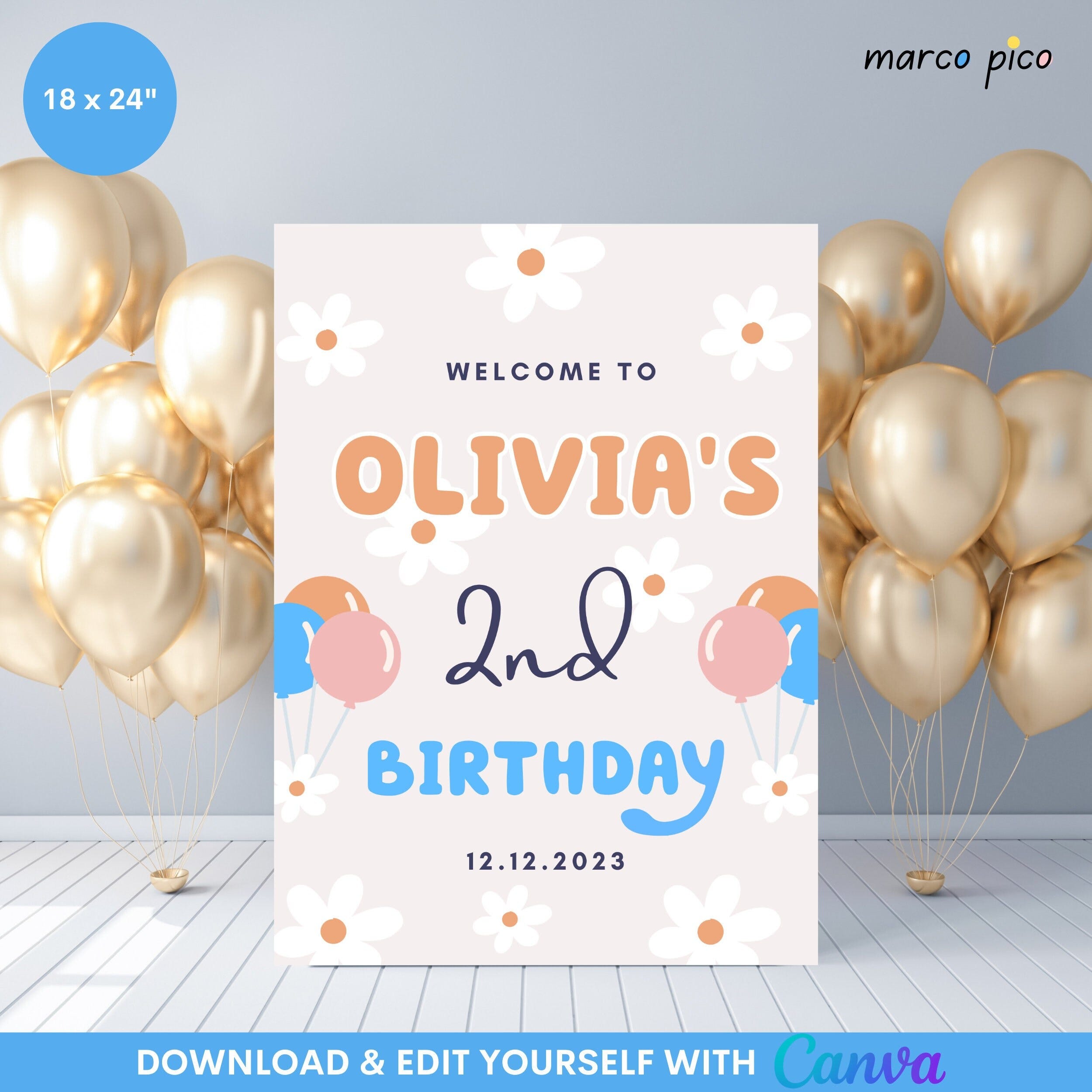 Blue Dog inspired Birthday Welcome Sign Template, Editable Gender Neutral Party Welcome Sign, Printable Birthday Welcome Sign