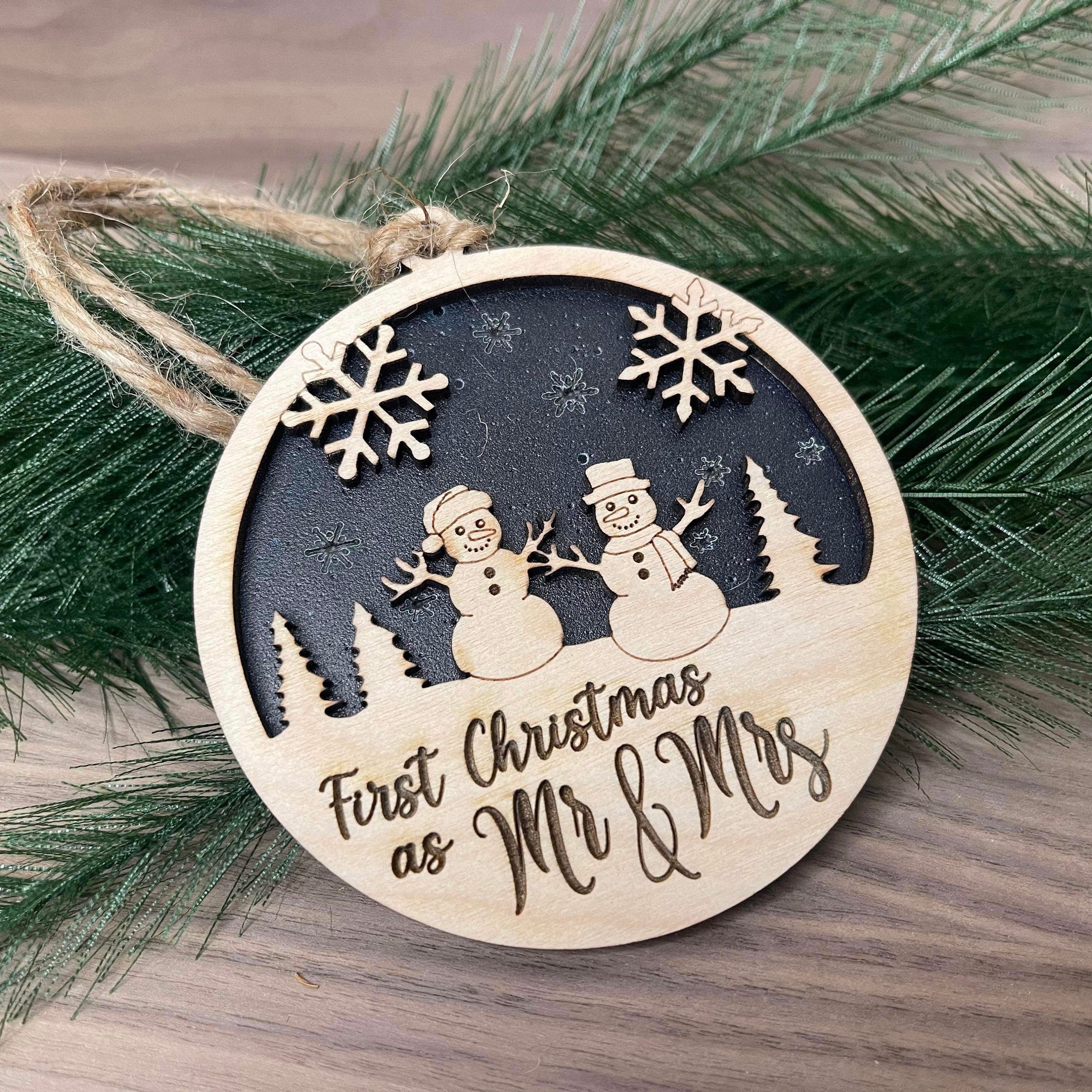 Snowmen First Christmas as Mr and Mrs, Mr and Mr & Mrs and Mrs Ornament svg for Lasers (DIGITAL file only)