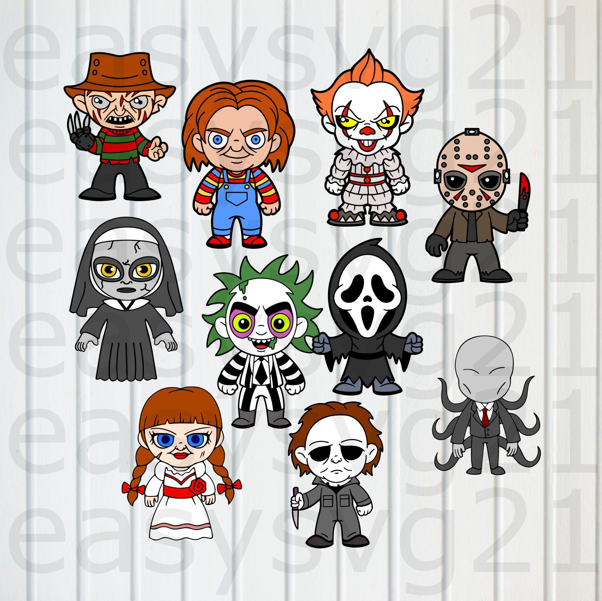 bundle baby horror characters, cricut, silhouette, cutting files, T-shirt printing, vector, design files, eps, png, dxf, svg, pdf