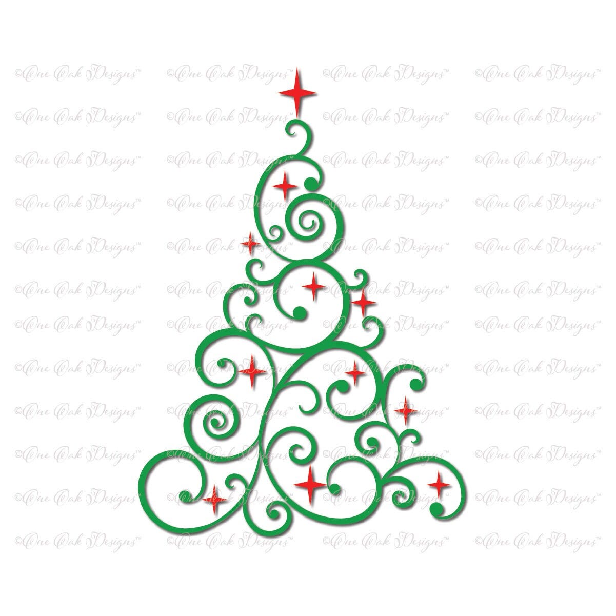 Swirly Tree with Stars SVG File PDF / dxf / jpg / png / Christmas Tree SVG File for Cameo svg file for Cricut & other electronic cutters
