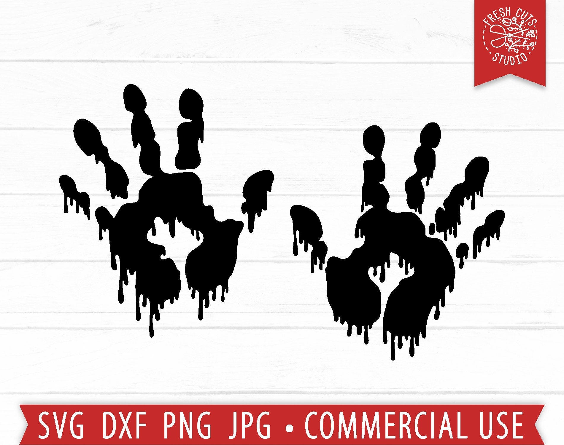 Bloody Hands SVG Silhouette, Horror Cut File Cricut, True Crime svg, Crime Scene svg, Bloody Handprints PNG Sublimation Design Download