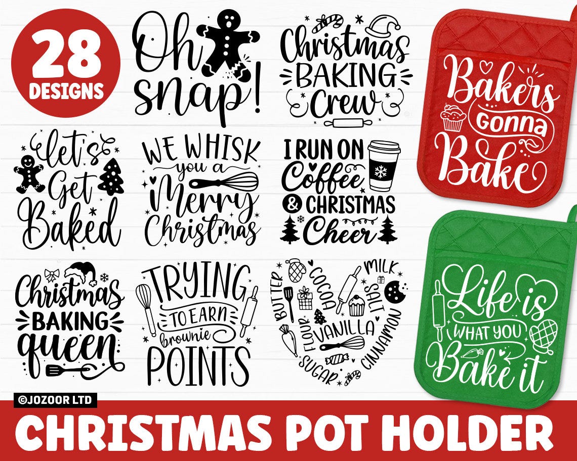 Christmas Pot Holder SVG Bundle, Potholder SVG, Christmas SVG Bundle, Christmas Potholders svg, Kitchen svg, Baking svg, svg Cut File Cricut