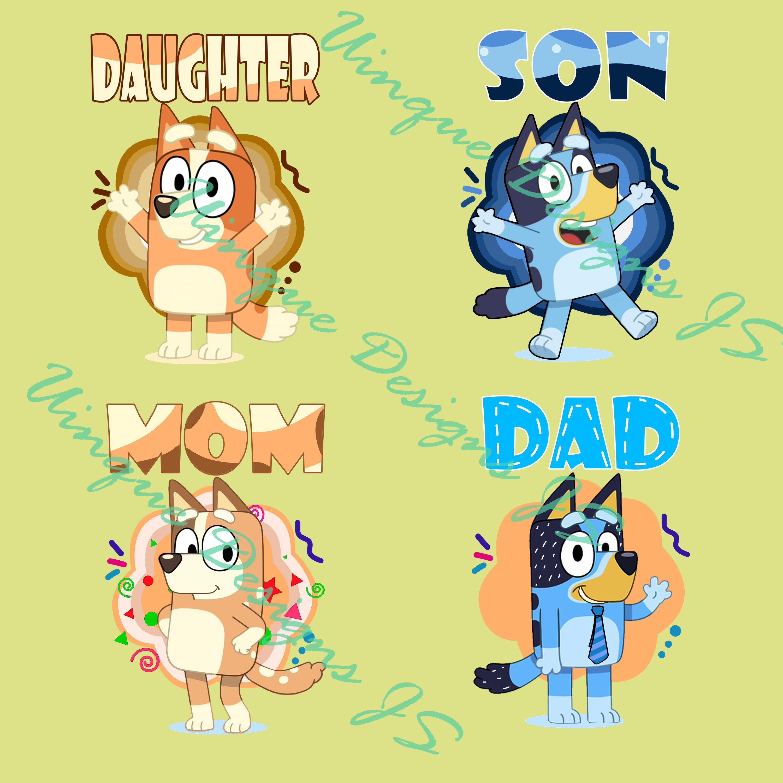 PNG Bluey Family Digital Download (Mom, Dad, Son, Daughter)