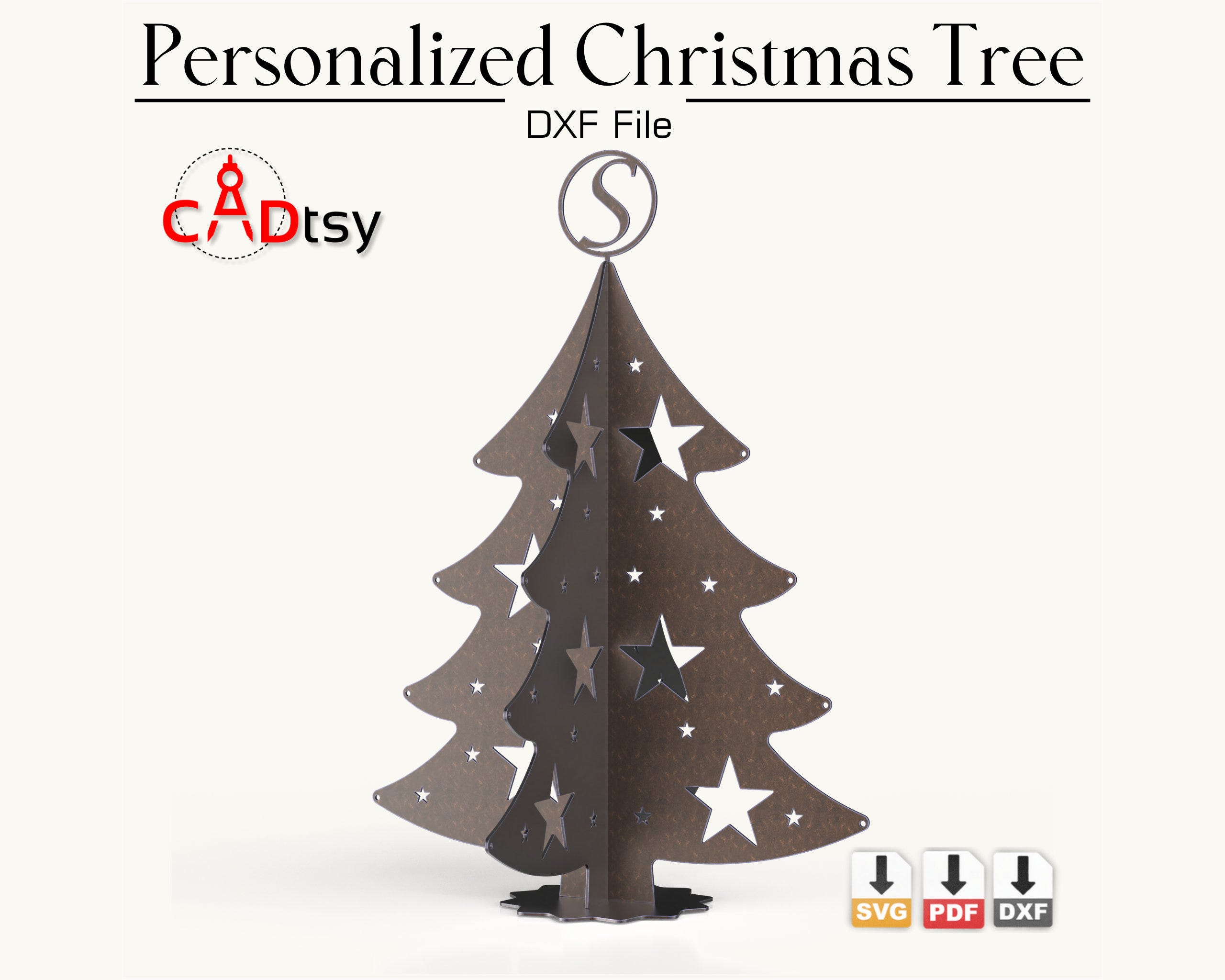 Christmas Tree DXF SVG Laser Plasma Files, CNC Metal Cut Pattern for Personalized Christmas Decor Gift, Full Alphabet A-Z, Ready to Cut