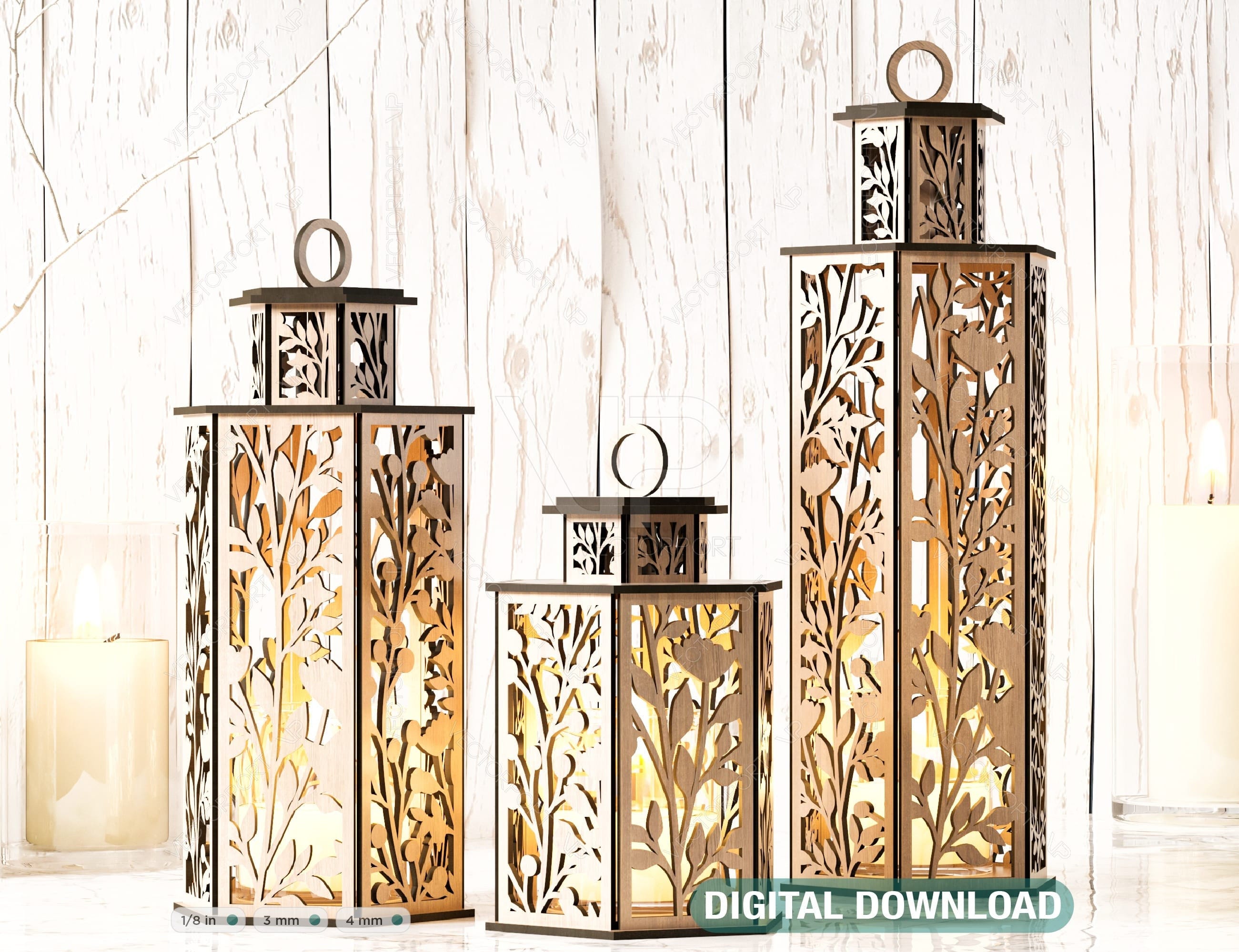 Wooden Wedding Decoration Lantern Laser Cut Centerpiece Night Light Lampshade Table Candle Holder SVG Digital Download |#133|