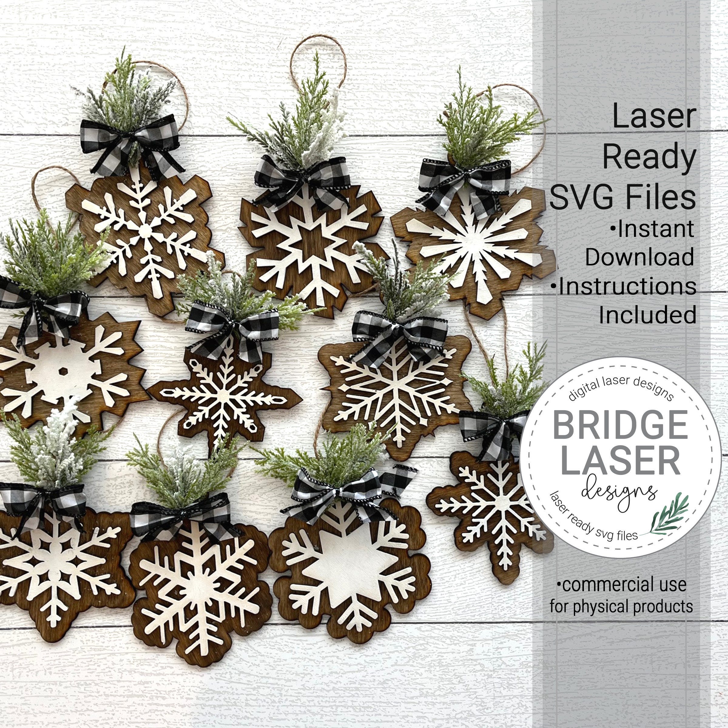 Christmas Ornament Bundle Laser Cut File, Christmas Snowflake Ornament SVG, Snowflake Ornament, Glowforge Laser Design, Christmas Laser SVG