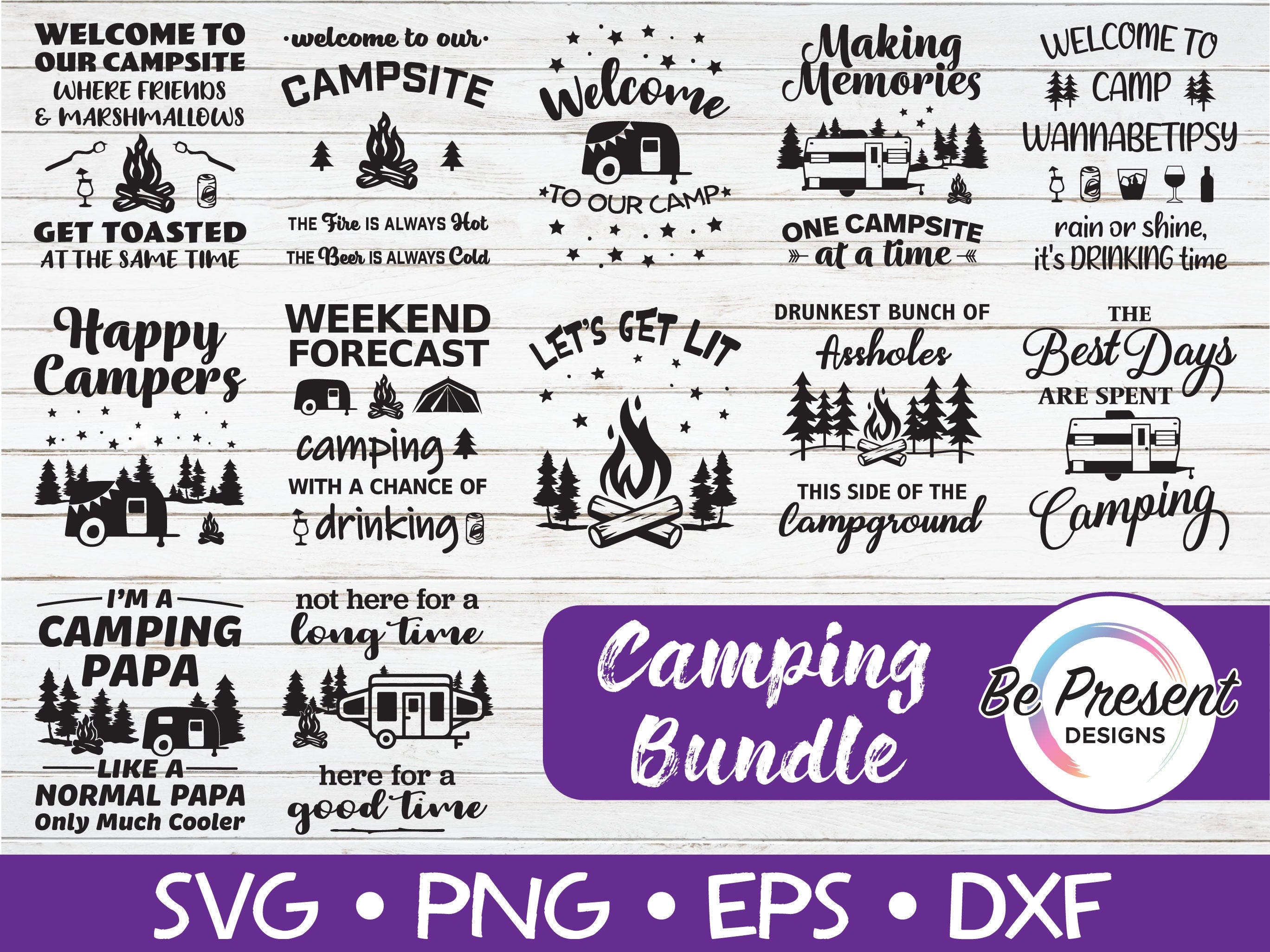 Camping SVG Bundle | Camping PNG | Camping Clipart | Campfire Files | Camper SVGs | Light Bucket SVG