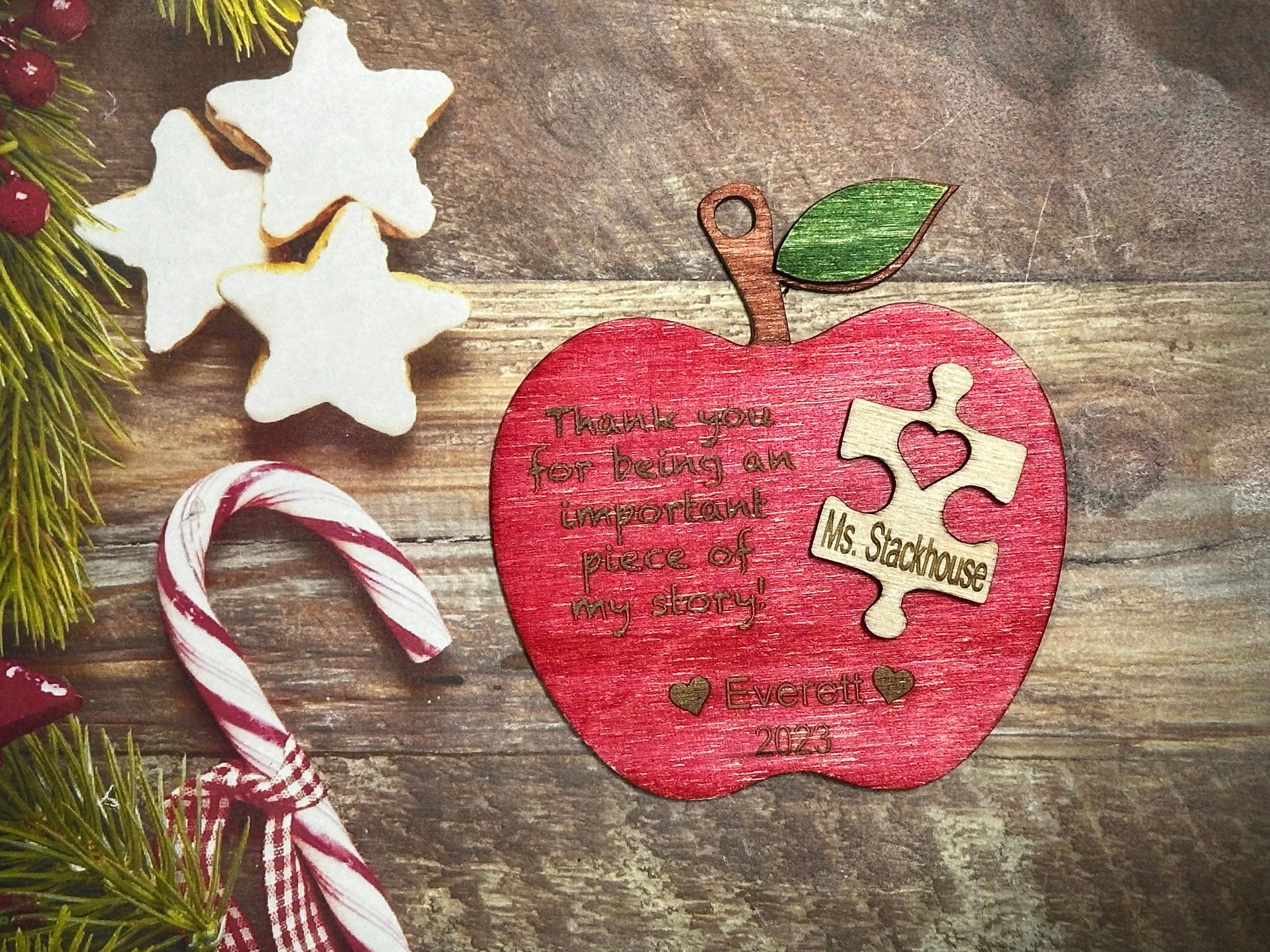 Teacher Apple personalized puzzle thank you appreciation ornament