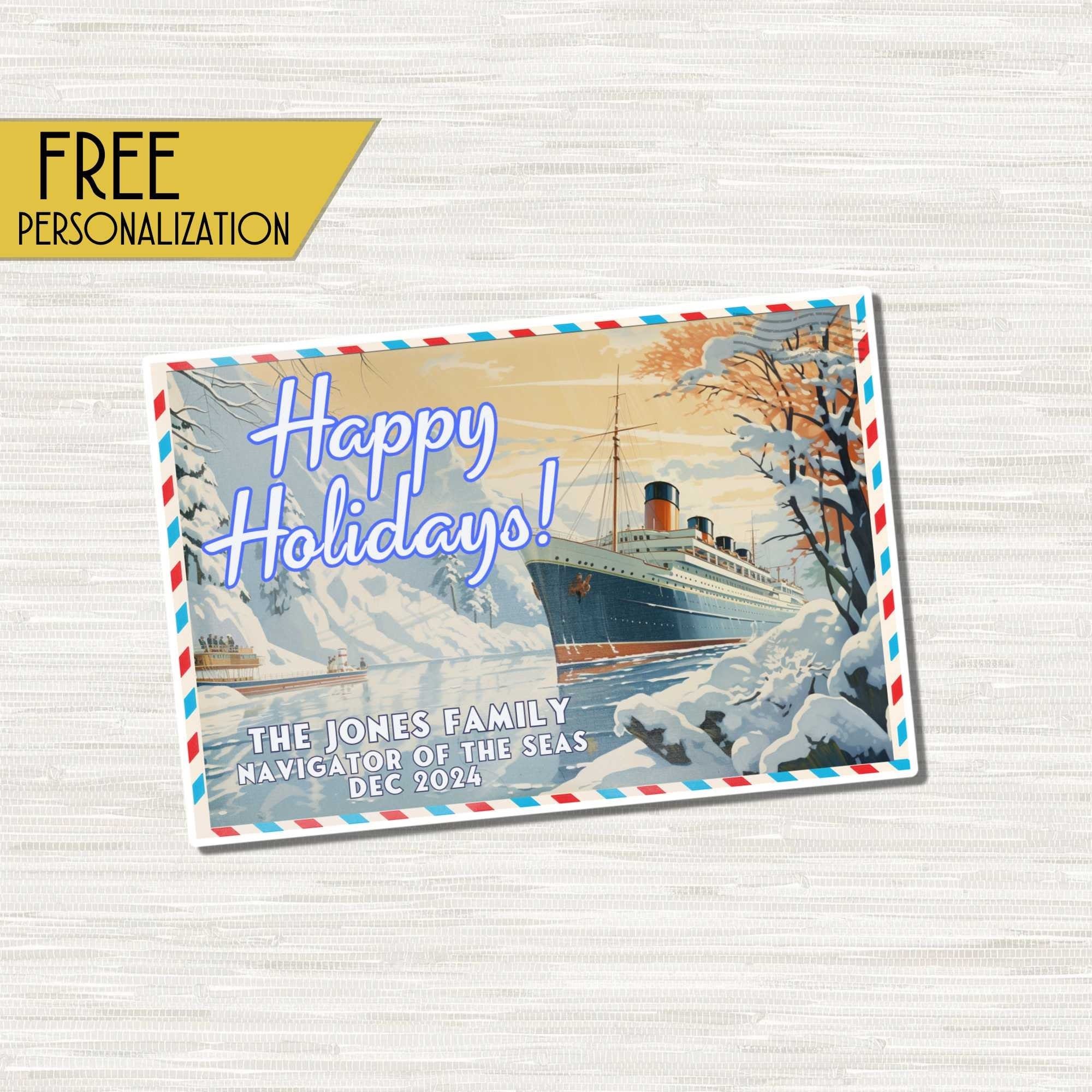 Vintage Holiday Postcard - Personalized Cruise Door Magnet | Cruise Decoration | Christmas Cruise Magnet