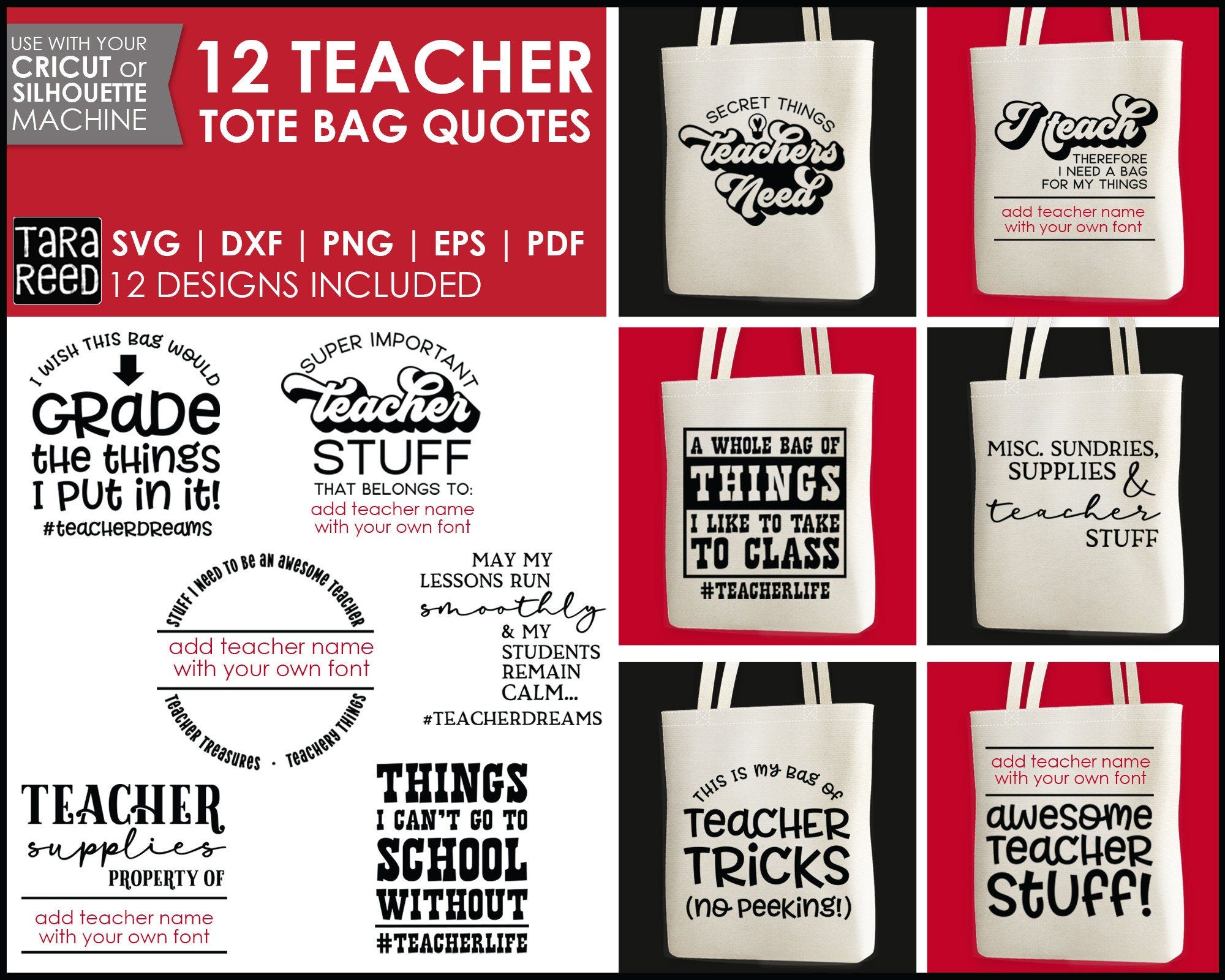 Teacher Appreciation Tote Bag quotes - 12 Teacher SVG bundle
