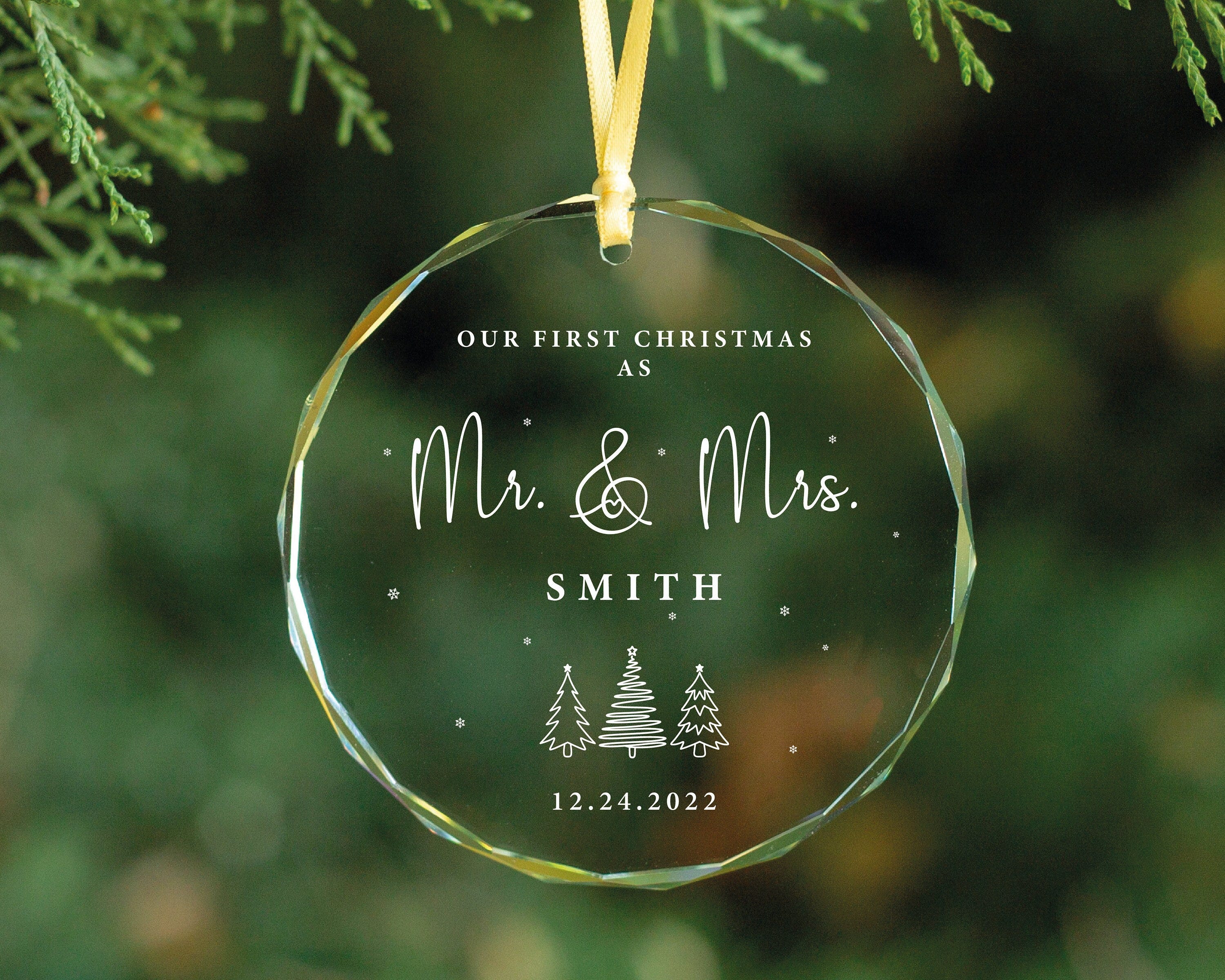 Personalized Mr and Mrs Christmas GLASS Ornament, Our First Christmas Married as Mr and Mrs Ornament