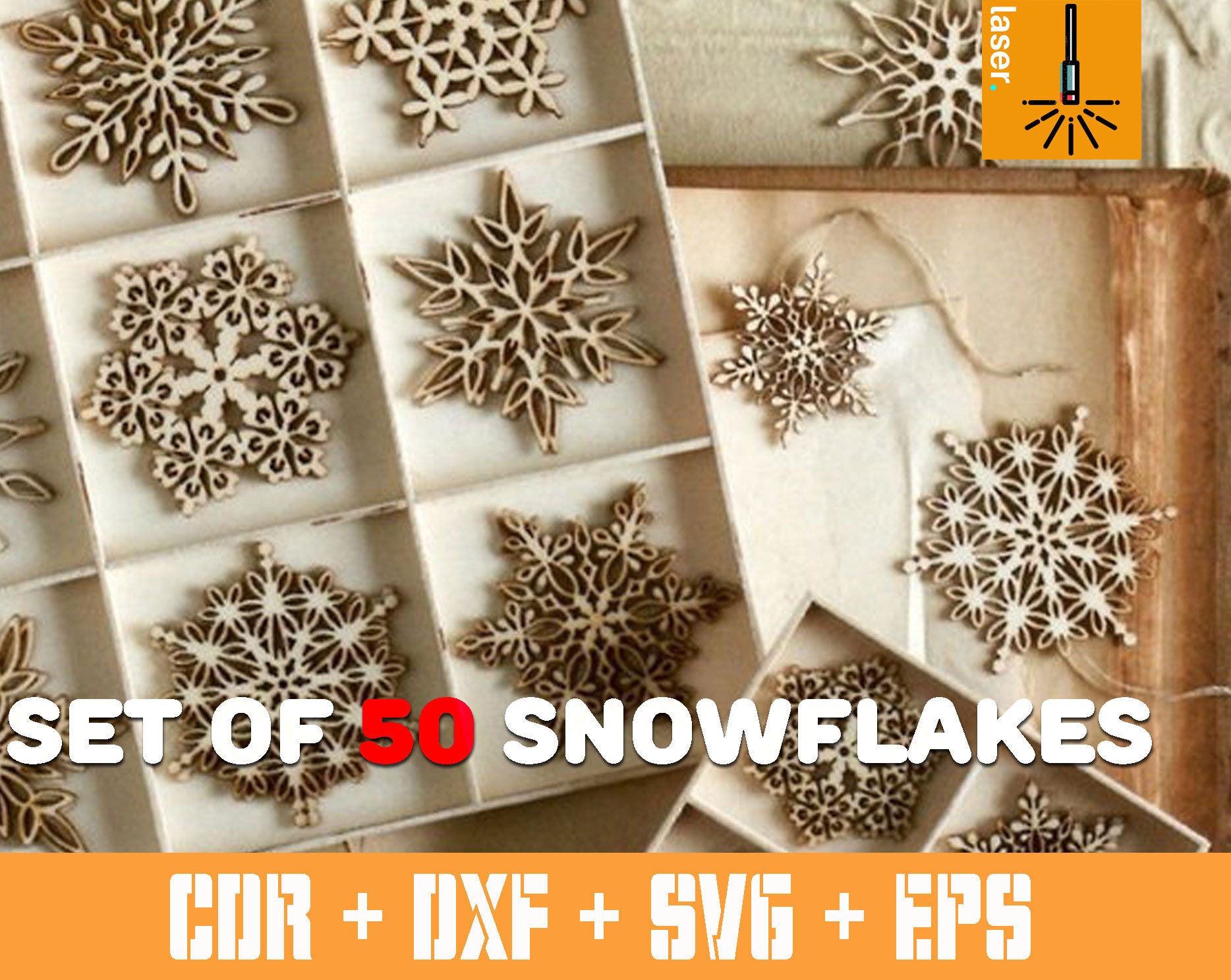 SET of 50 Christmas Snowflakes decorations | Christmas decor | Cnc vector Xmas Decor | Christmas cut file | Christmas decoration | Laser Cut