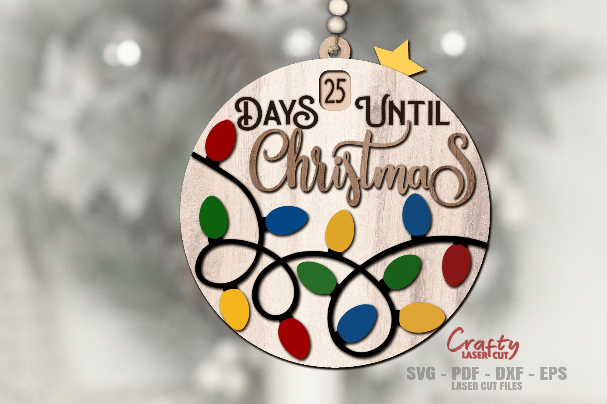 Christmas Countdown Ornament SVG - Laser Cut Files - Christmas Lights Svg - Ornament Svg - Days Until Christmas - Glowforge Files