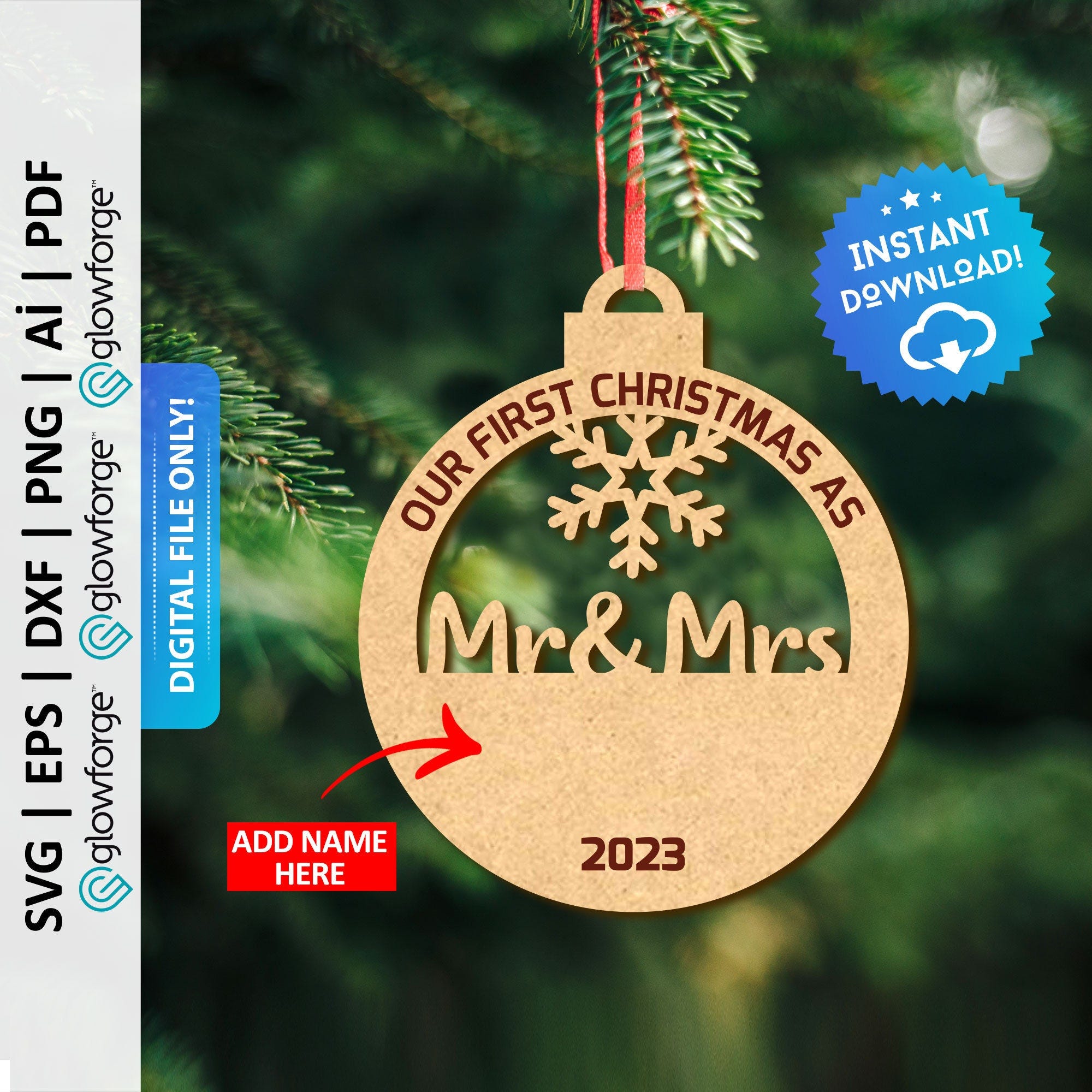 Our First Christmas Ornament Svg, Mr & Mrs Ornament Dxf, Couple Xmas Ornaments Dxf, Glowforge Svg, Laser Cut File, Instant Download - PD0325