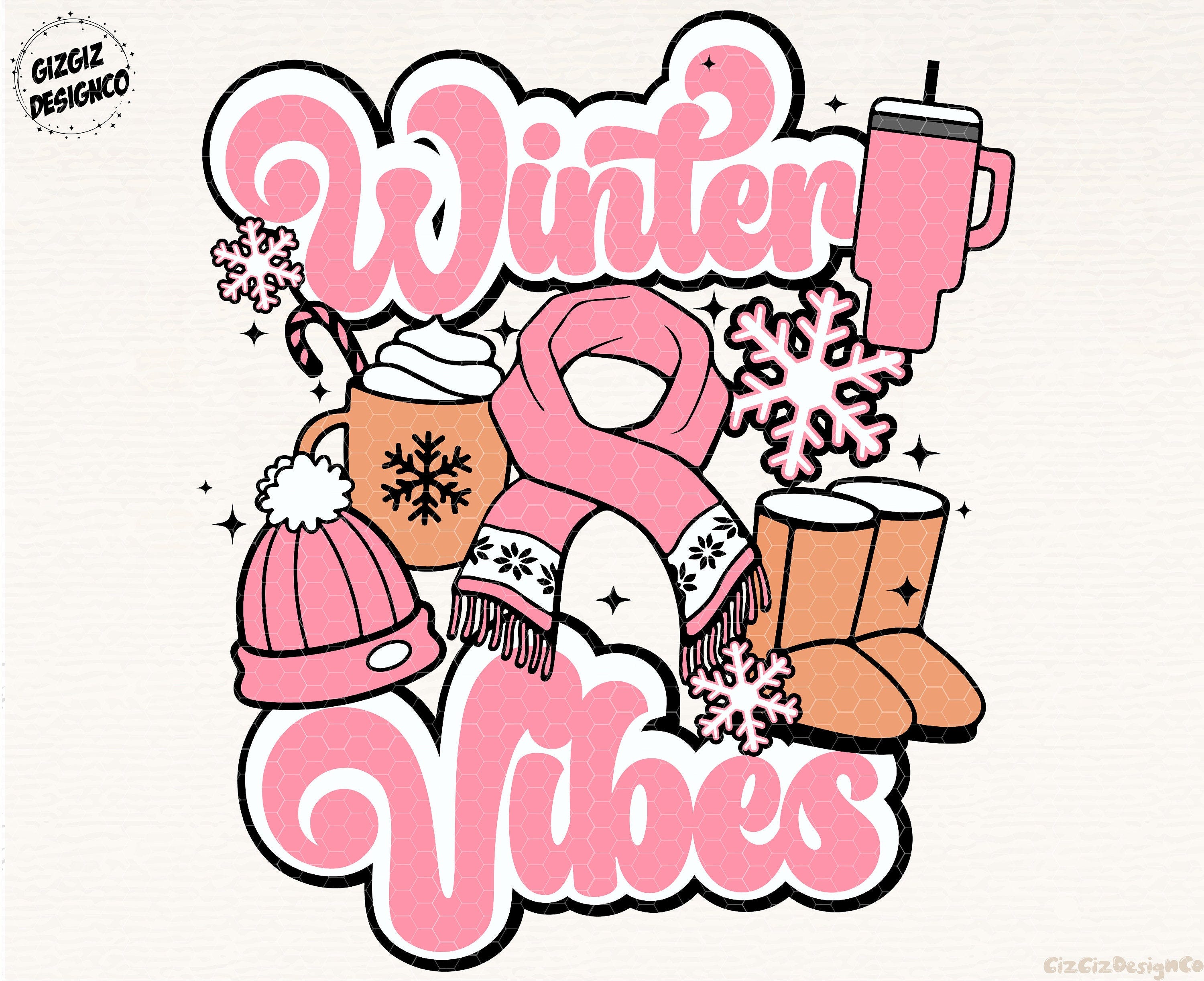Winter Vibes PNG, Sublimation Design, Winter Sublimation, Christmas png, Retro png, Winter png, Trendy Winter png, Trendy design, Preppy png