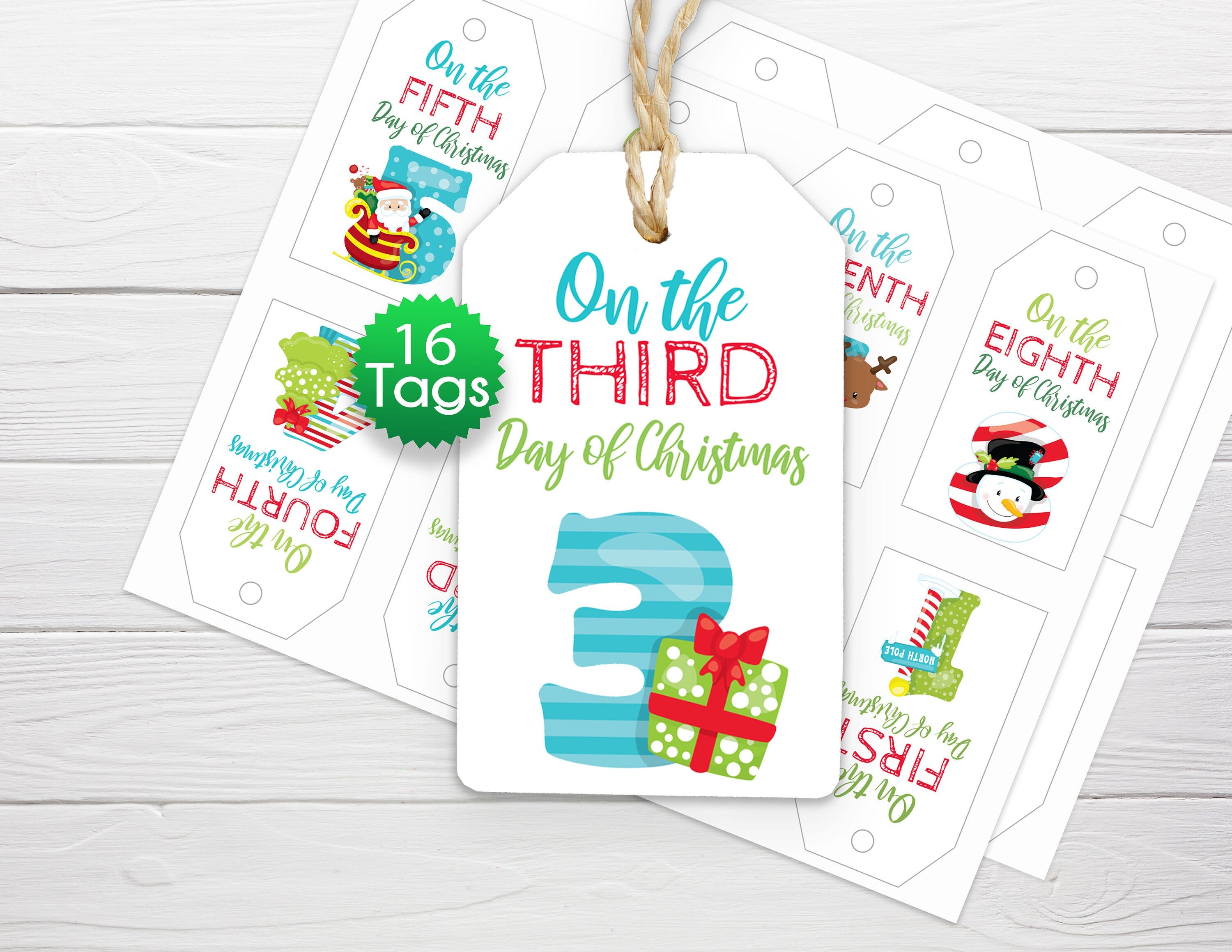 Instant Download / 12 Days of Christmas Tags / 12 Days of Christmas Printable / Printable 12 Days of Christmas