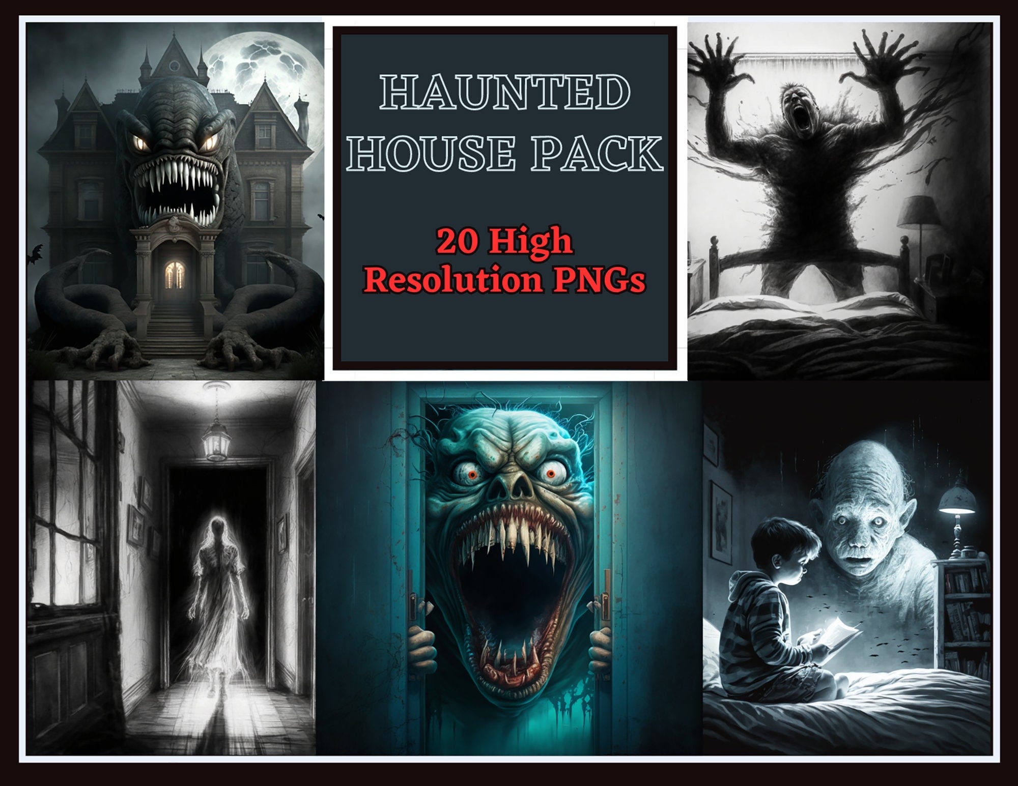 Haunted House 20 PNG Clipart Pack | Creepy Horror Clip Art | Ghost Art | Monster Art | Digital Art Bundle | Instant Download, Full Use