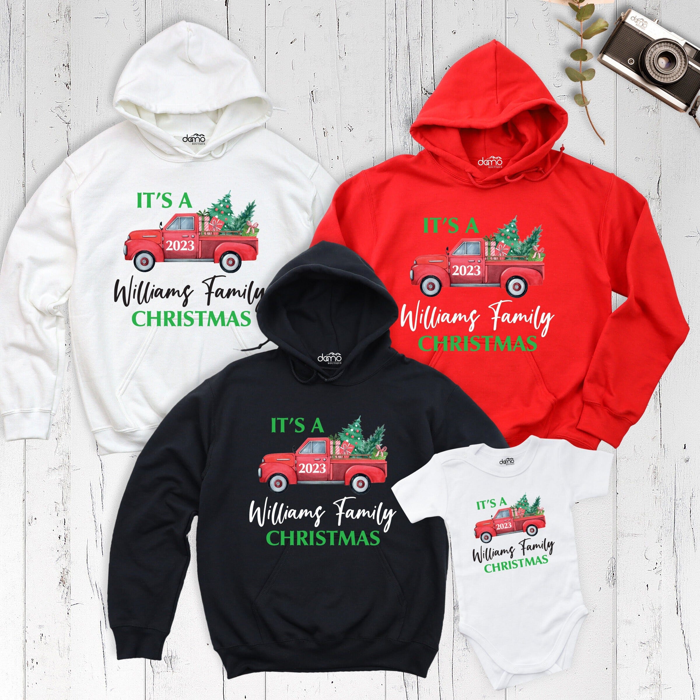 Custom Family Name Christmas Hoodie, Christmas Family Hoodie, Christmas Truck Family Hoodie, Red Truck Shirt, Farmer Christmas Hoodie