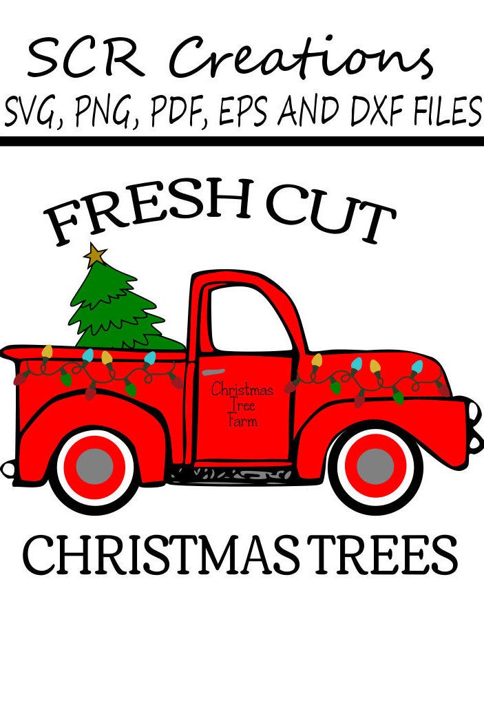 Red Christmas Tree Farm Truck svg, png, eps and dxf file, instant download