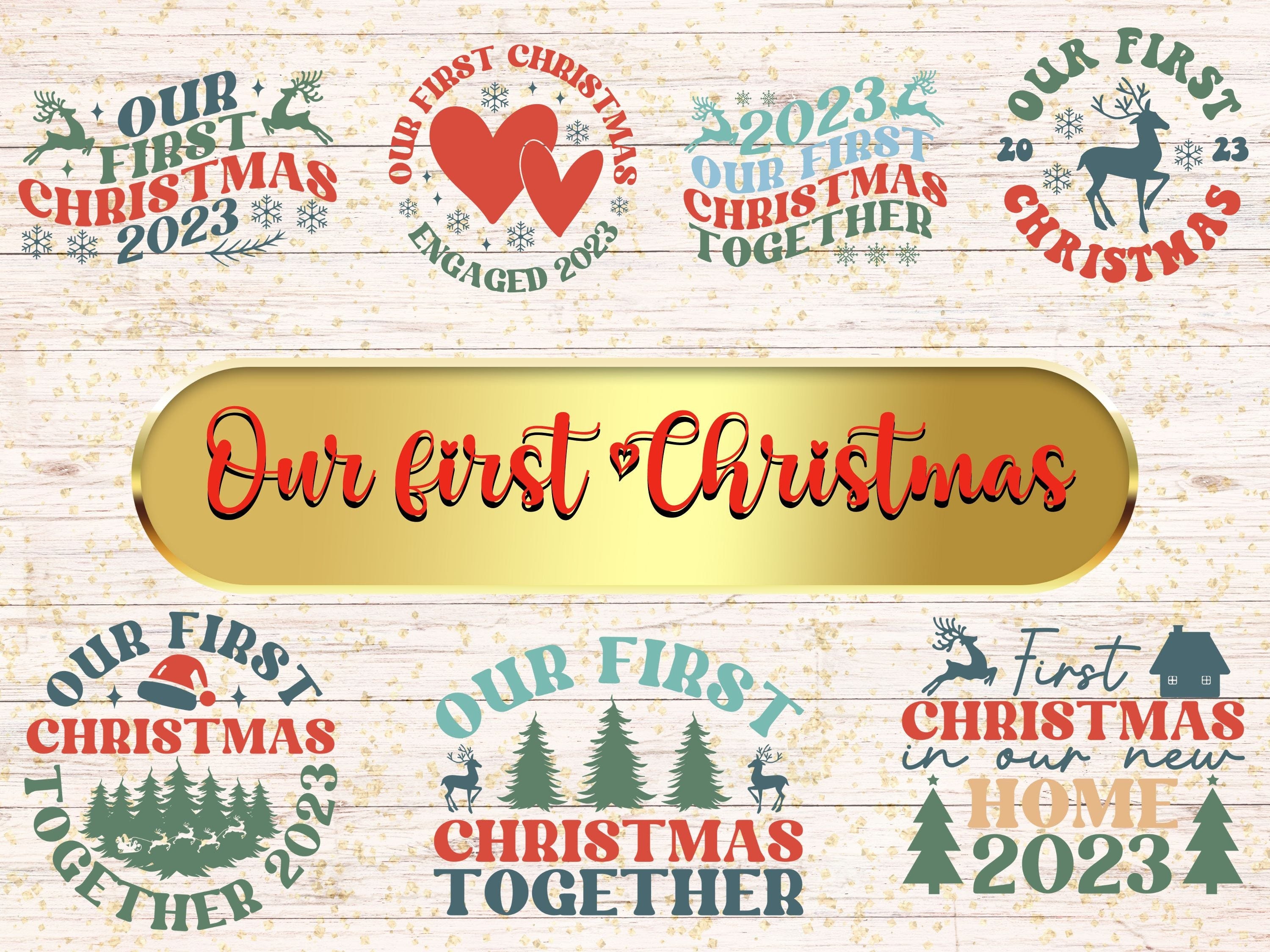 First Christmas 2023 Ornament SVG Bundle, Our First Christmas 2023 Svg Bundle, First Christmas Engaged Round SVG PNG 1st Christmas Engaged