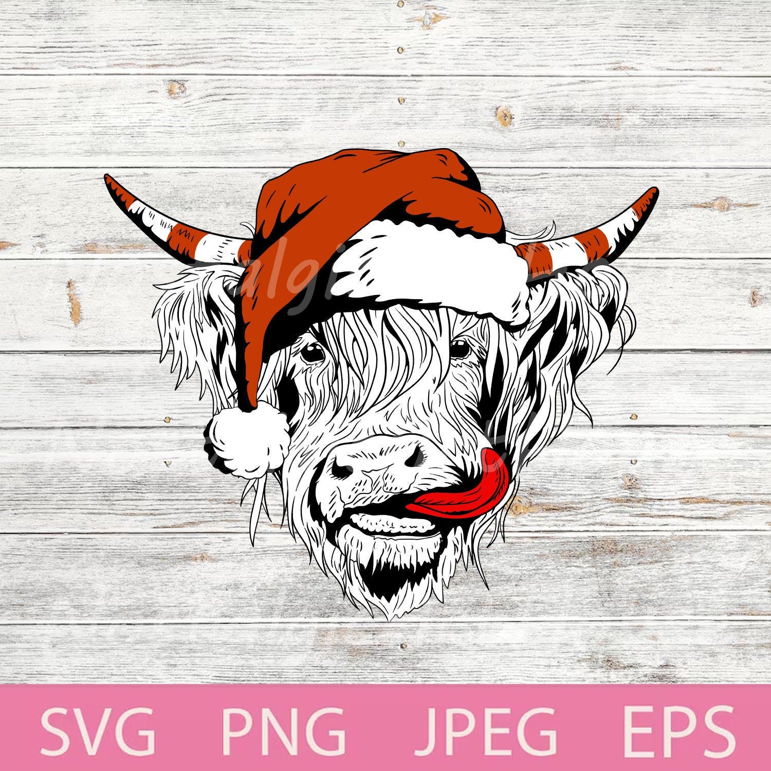 Christmas Cows Svg, Highland Cow Svg, Western Mooey Christmas, Retro Cow With Santa Hat, Cow Christmas, Holstein, Funny Cow XMas Png, Svg.