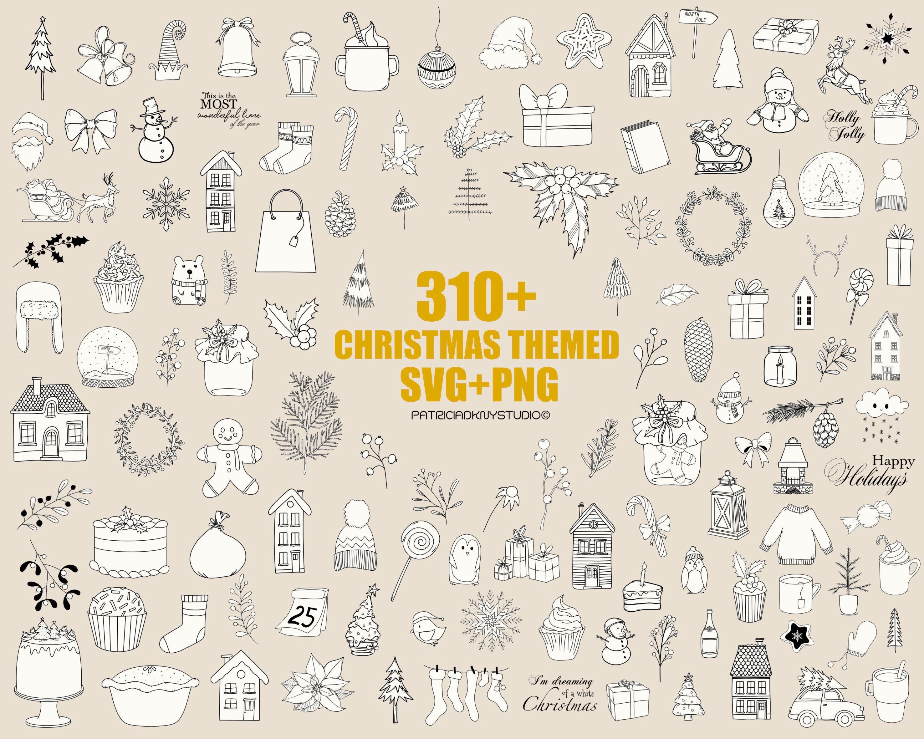Christmas Svg Bundle, Santa Svg, Christmas Ornaments, holiday svg, Christmas illustrations, svg files for cricut, Snowflake png