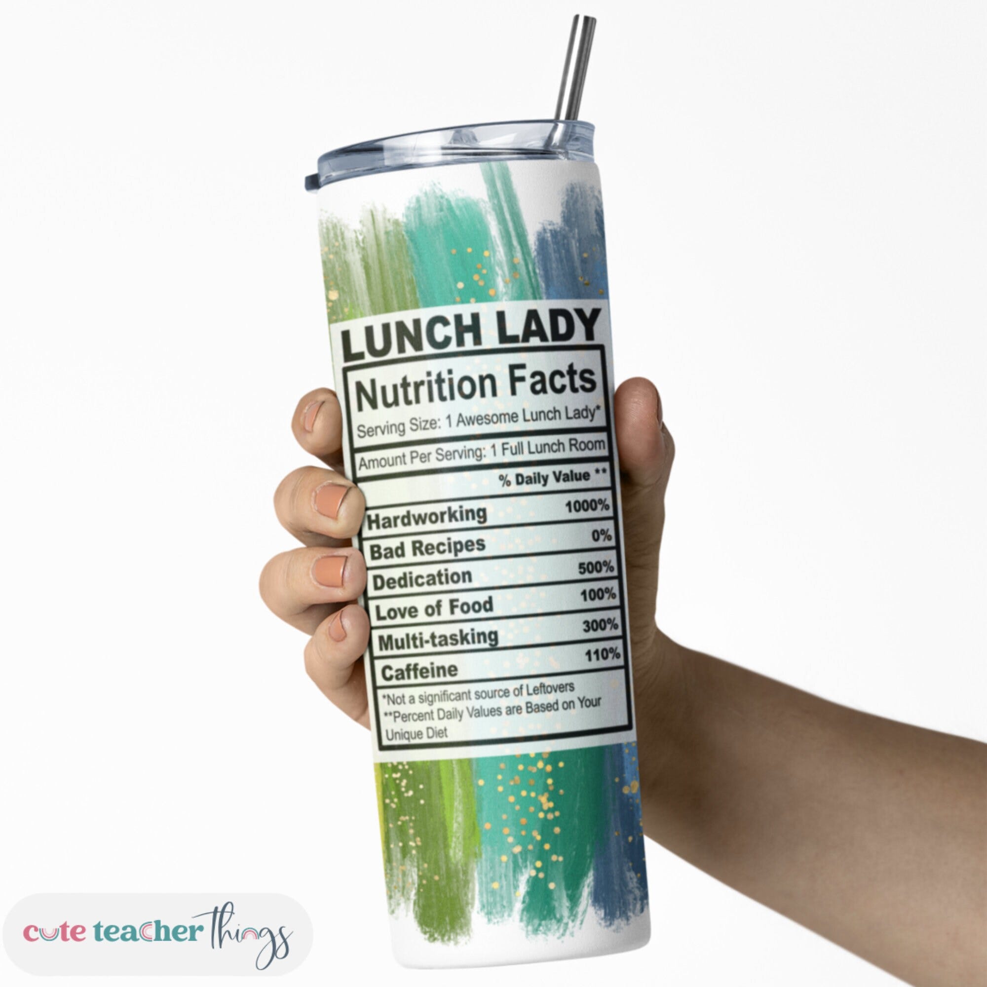 Lunch Lady Nutrition Fact Tumbler | 20oz Skinny Tumbler with Lid & Straw | Teacher Appreciation