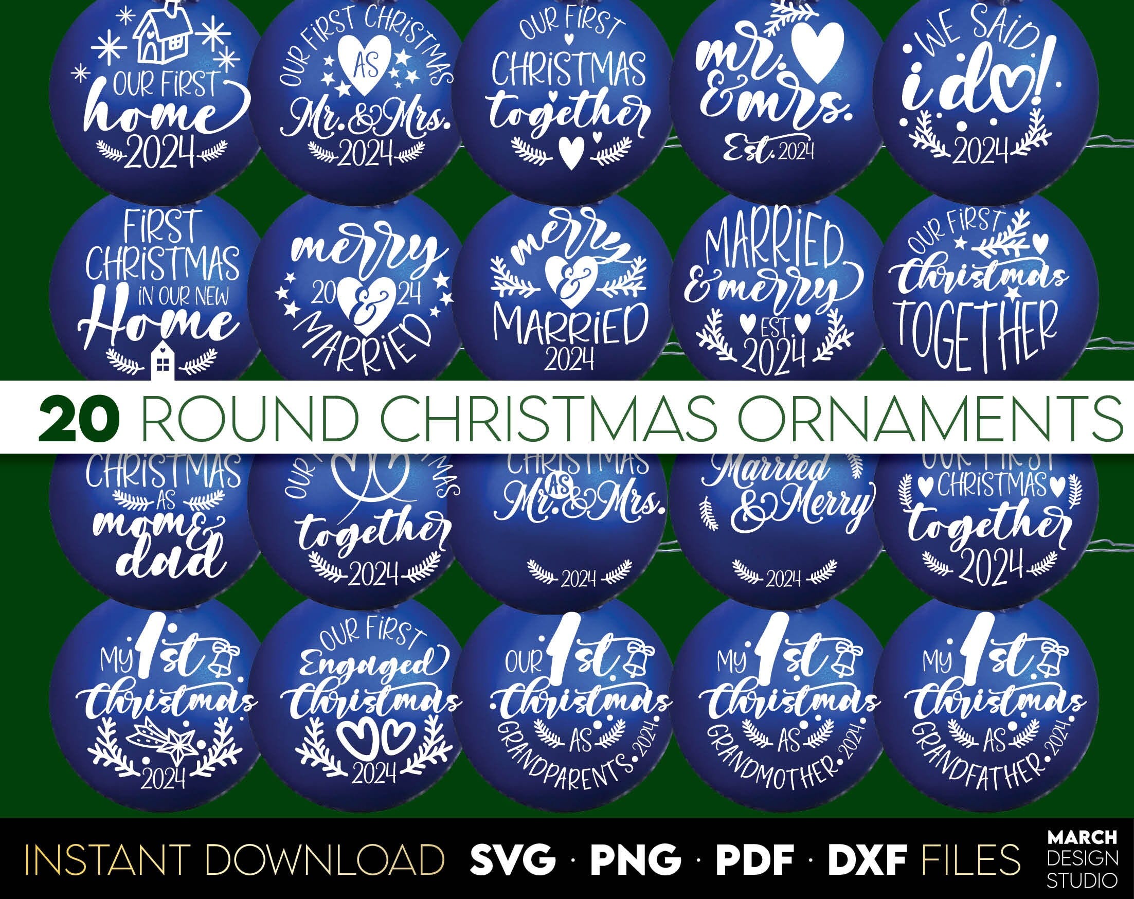 Our first christmas svg bundle hand lettered | first christmas 2024 ornament svg | our first christmas mr and mrs svg | merry and maried svg