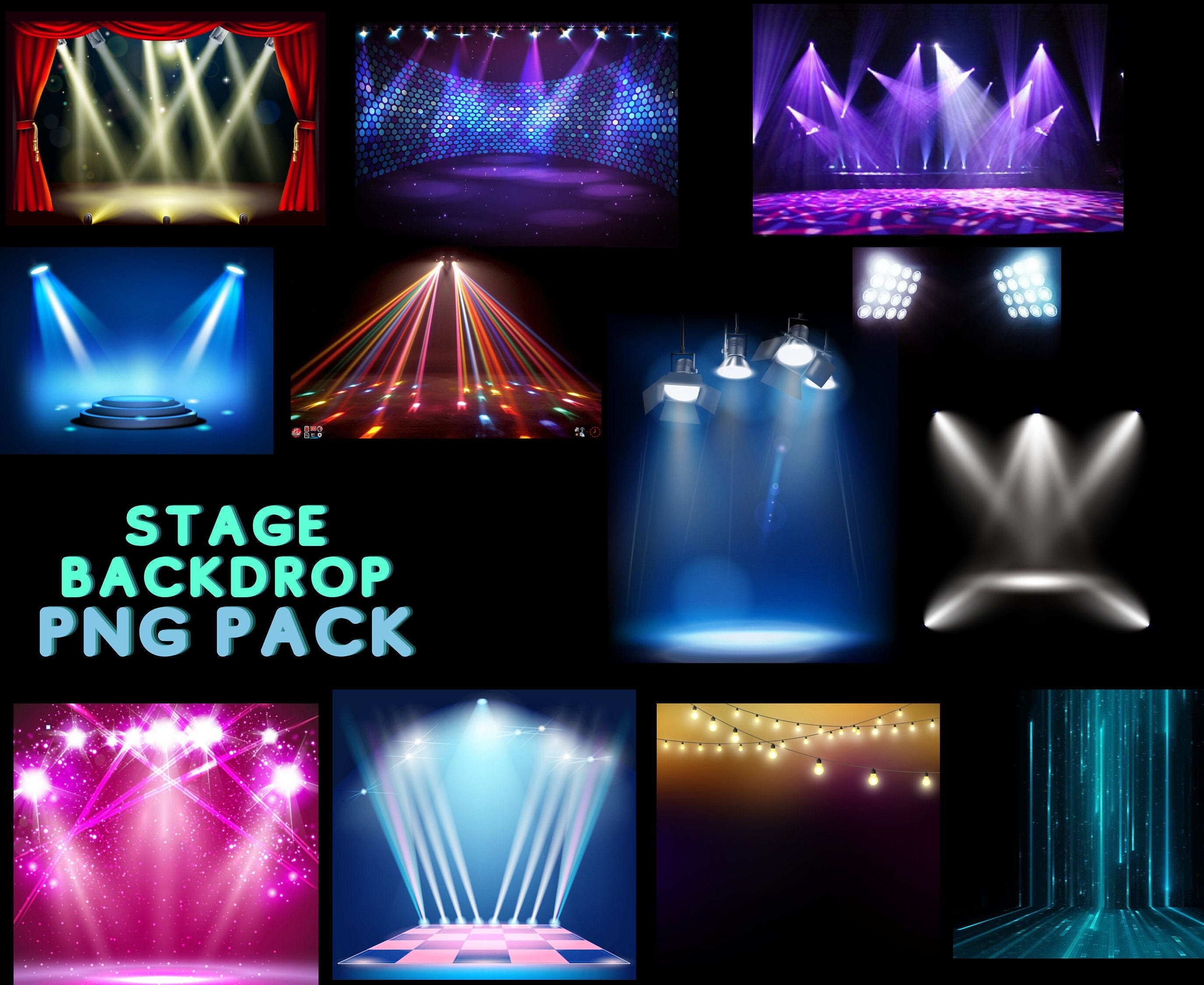 Stage Lighted Backdrops Clip Art PNG. Digital Downloads/20 FREE Bonus Files Incl/ Stage Backdrops/Lighted  Frames and Backgrounds for Photos
