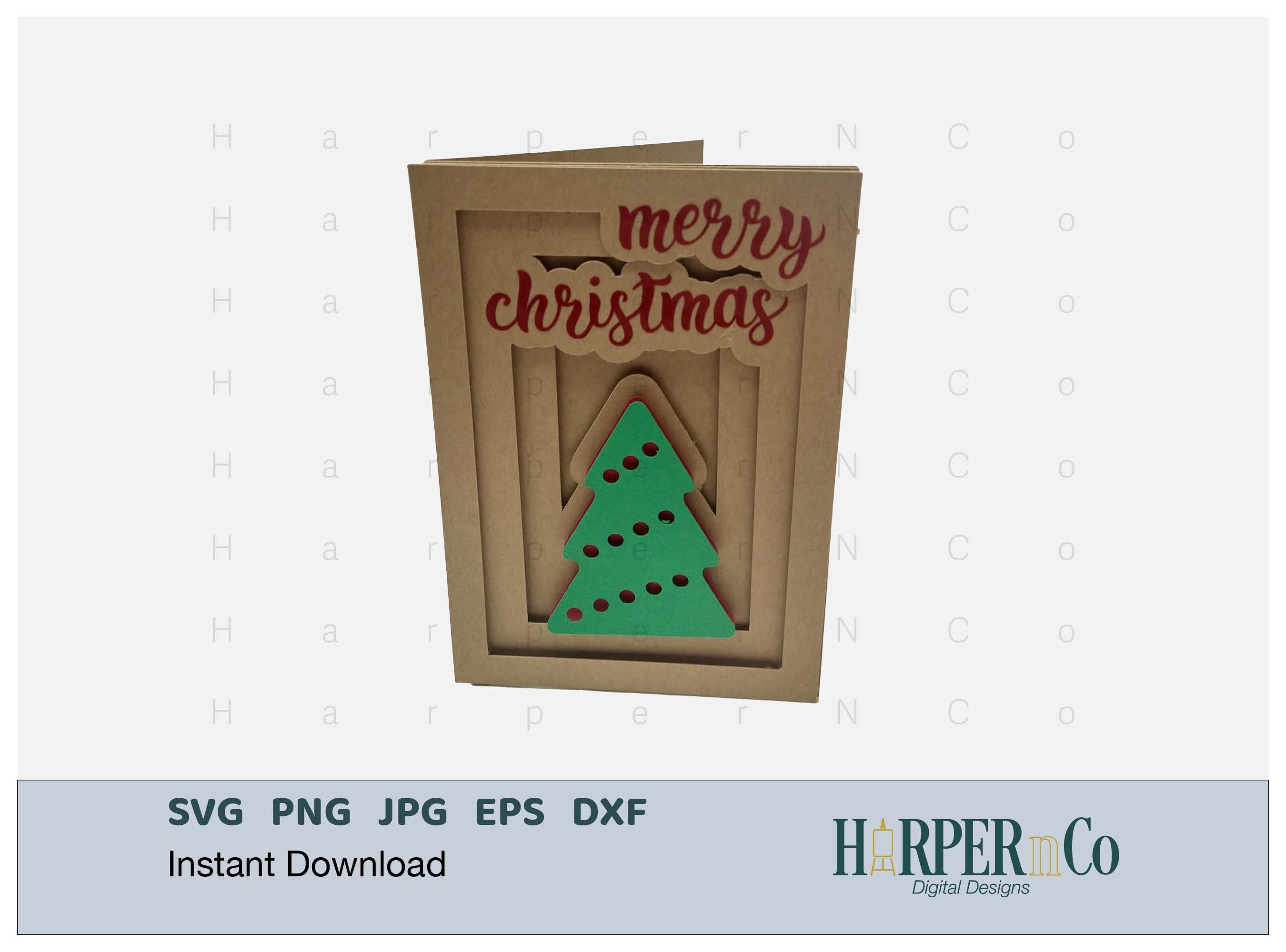 Christmas Tree SVG, Christmas Card 3D Greeting Card, Shadow box card, Cricut, Silhouette, Layered Card, Birthday Card, card template, pop up