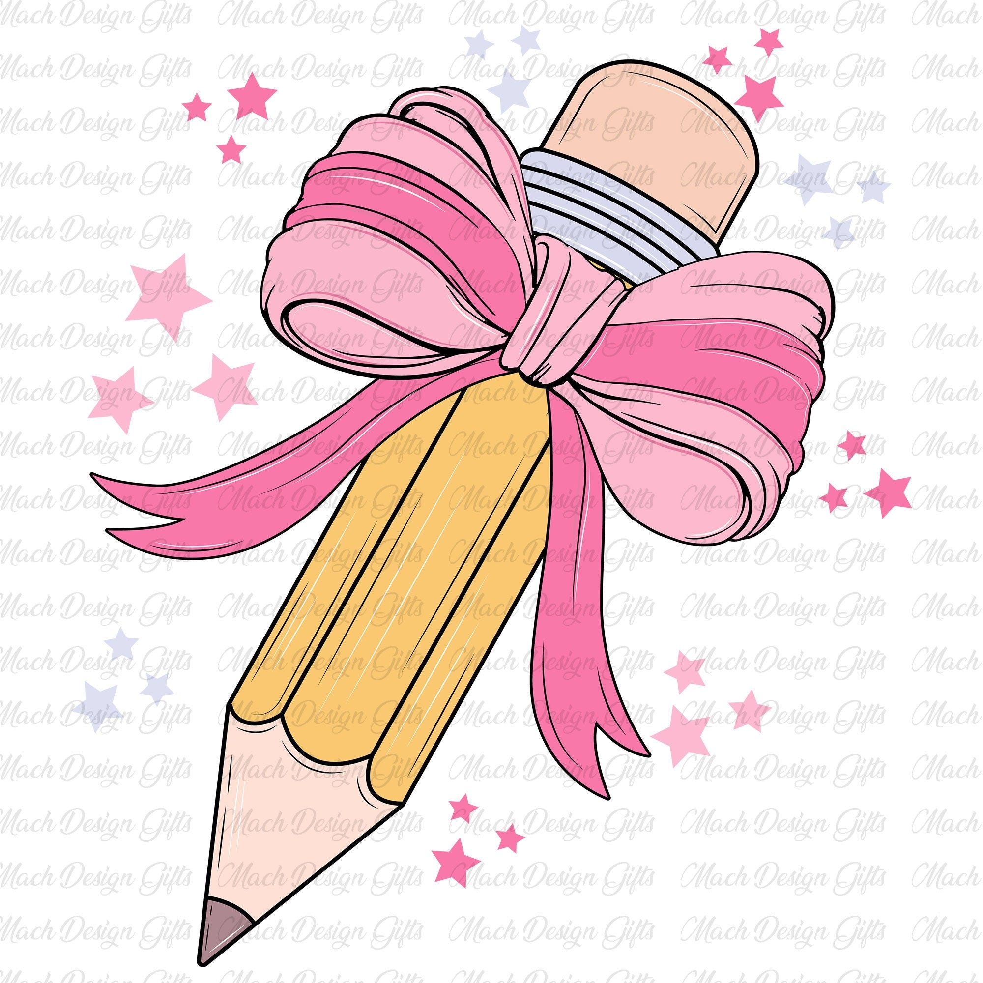 Coquette Pencil With Pink Bow Png, Back To School Png, Coquette Teacher Png, Teacher Pencil Png, School Life Png, School Vibes Png